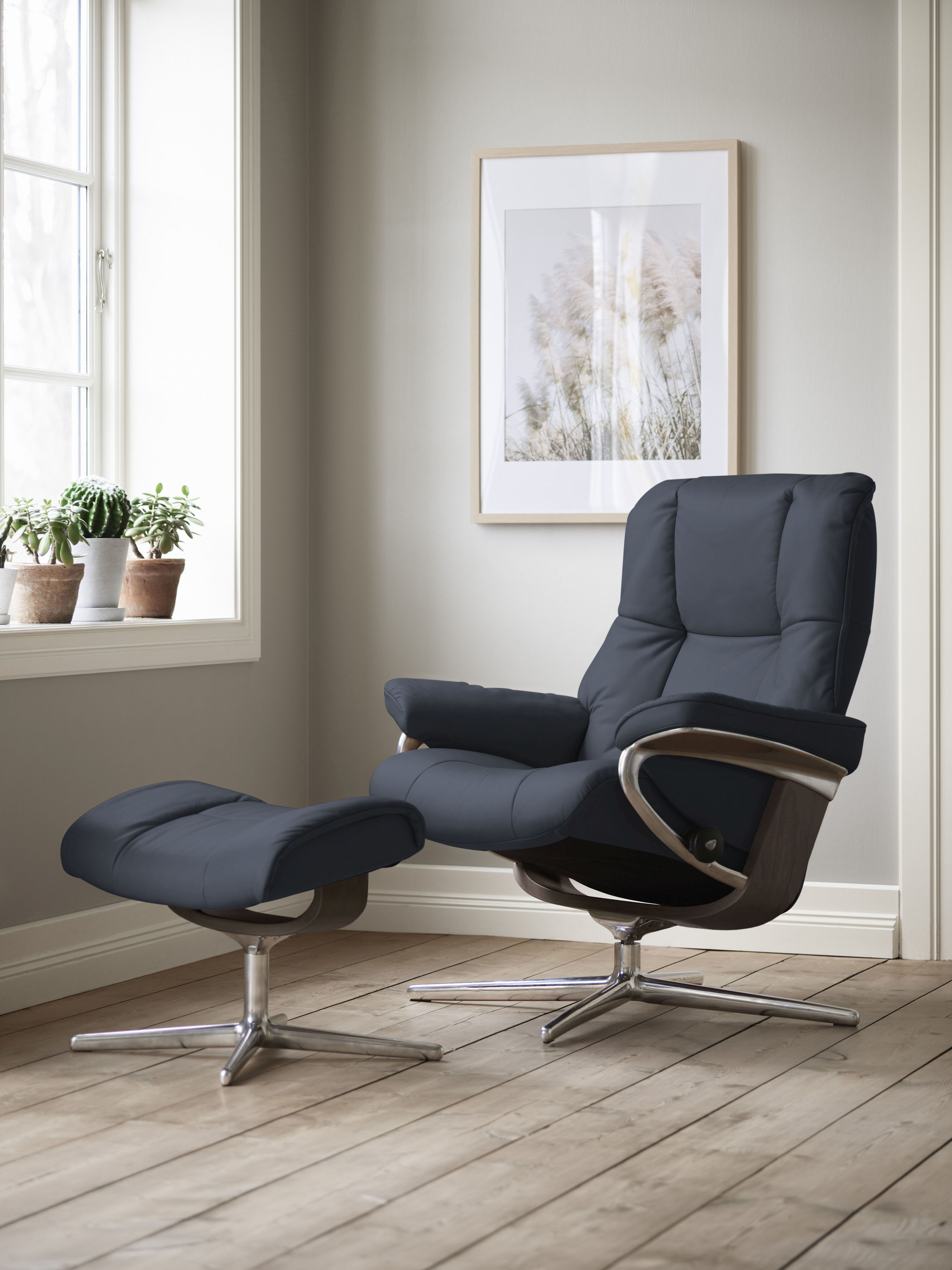 Stressless Fußhocker »Mayfair« mit Cross Base in blau, Größe B/H/T: 55 cm x 41 cm x 39 cm