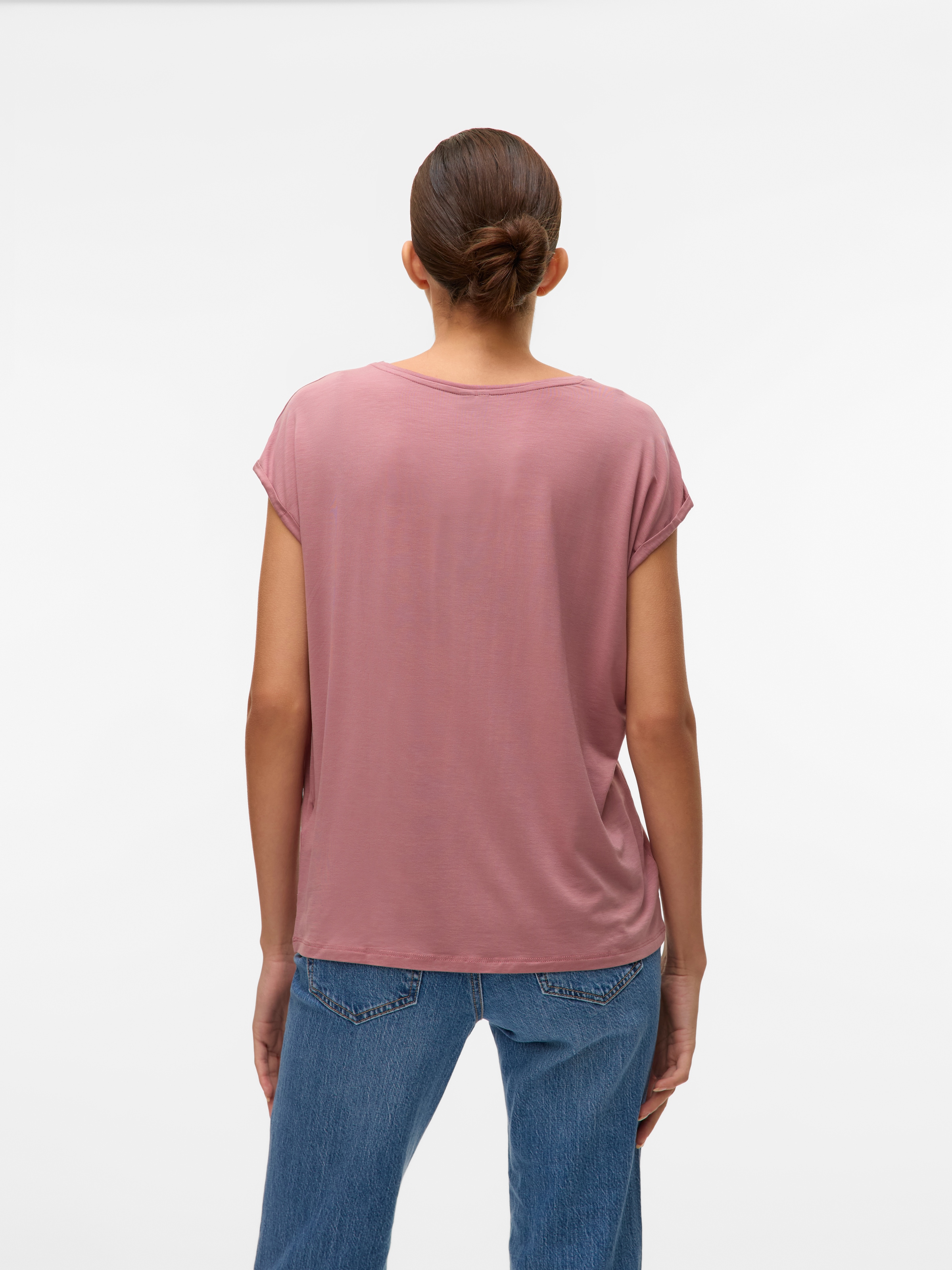 Vero Moda Rundhalsshirt »VMAVA PLAIN SS TOP GAJRS NOOS« Materialmix, regular fit