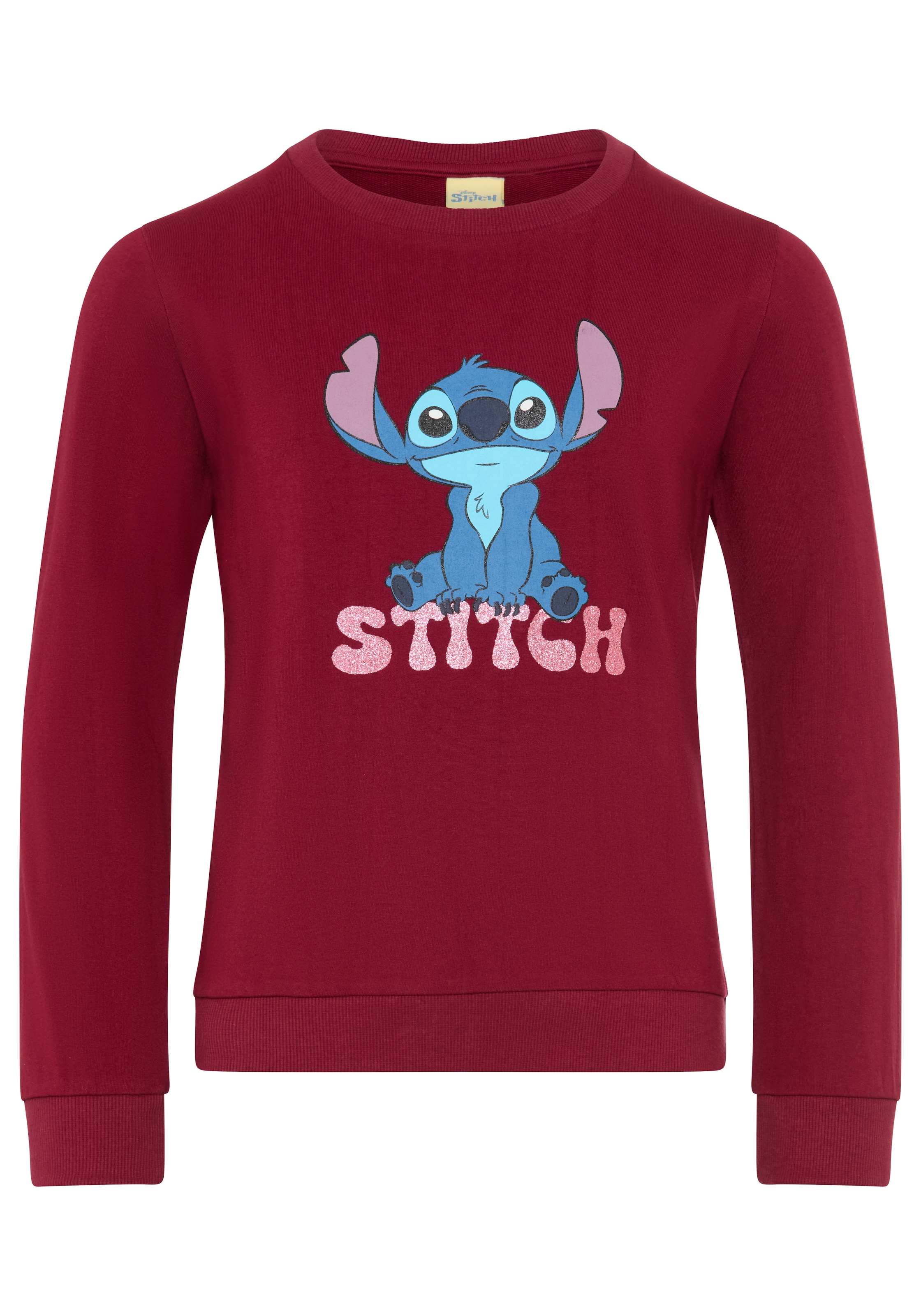 KIDSWORLD Sweatshirt »STITCH Glitzerprint Sweatshirt, Disney«, mit Rundhalsausschnitt, mit Rippbündchen, hüftbedeckende Länge
