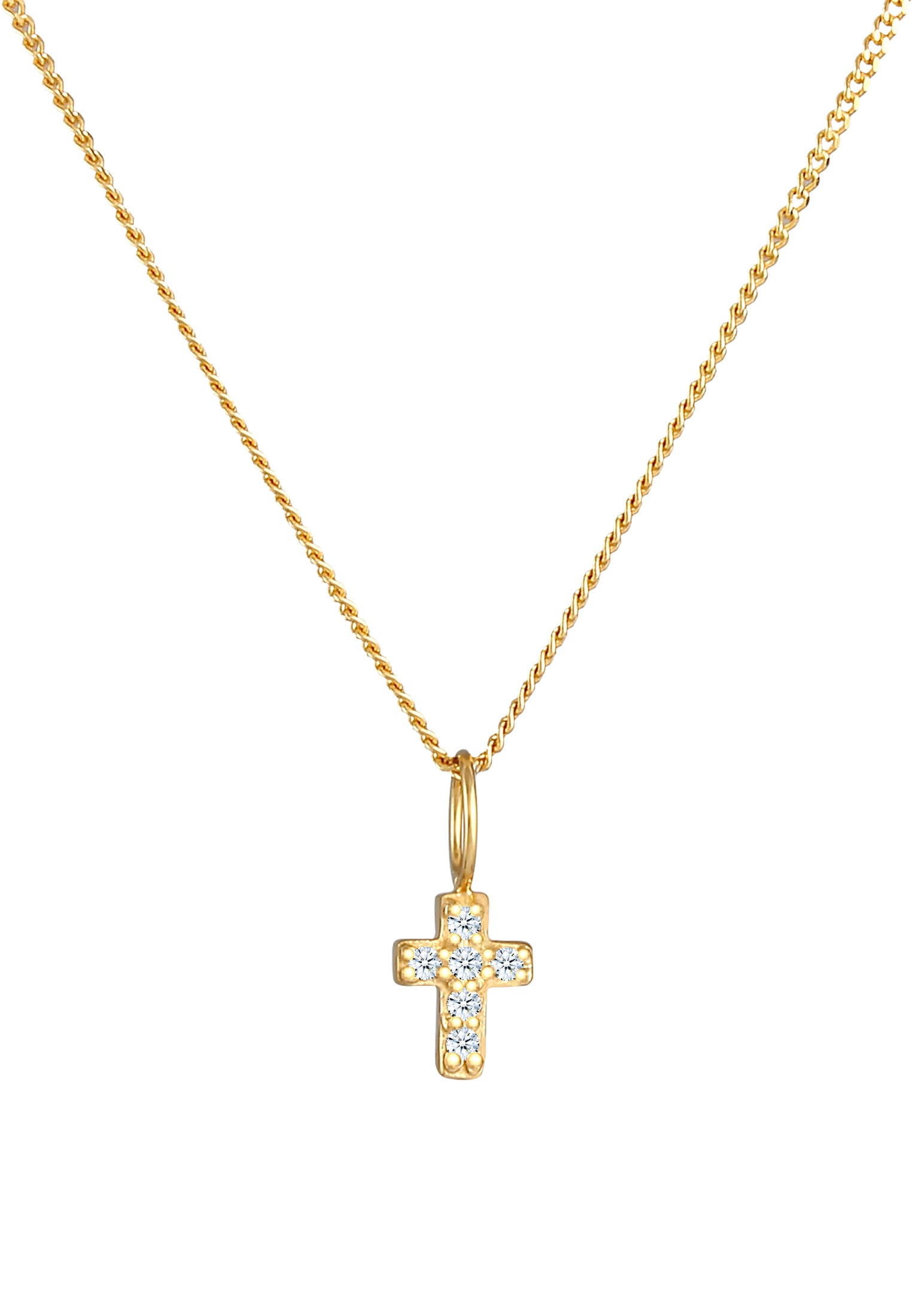 Elli DIAMONDS Silberkette »Halskette Kreuz Religion Diamant (0.06 ct) 585 Gelbgold«