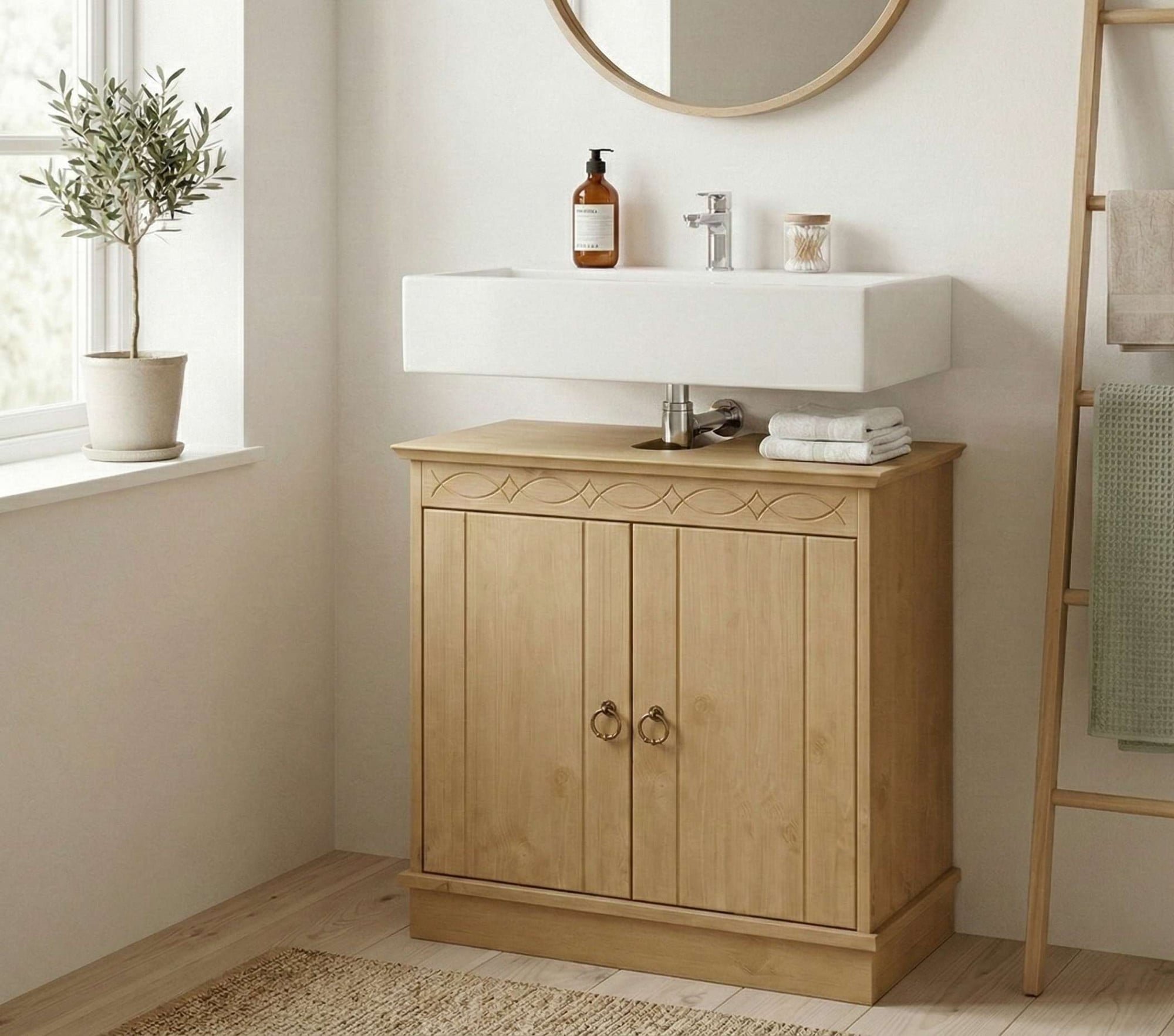 OTTO home Waschbeckenunterschrank »Indra, Badschrank, Badmöbel, Badezimmerschrank« B/T/H: 64/32/66 cm,  aus massiver Kiefer, 2 Türen,  FSC®-zertifiziert