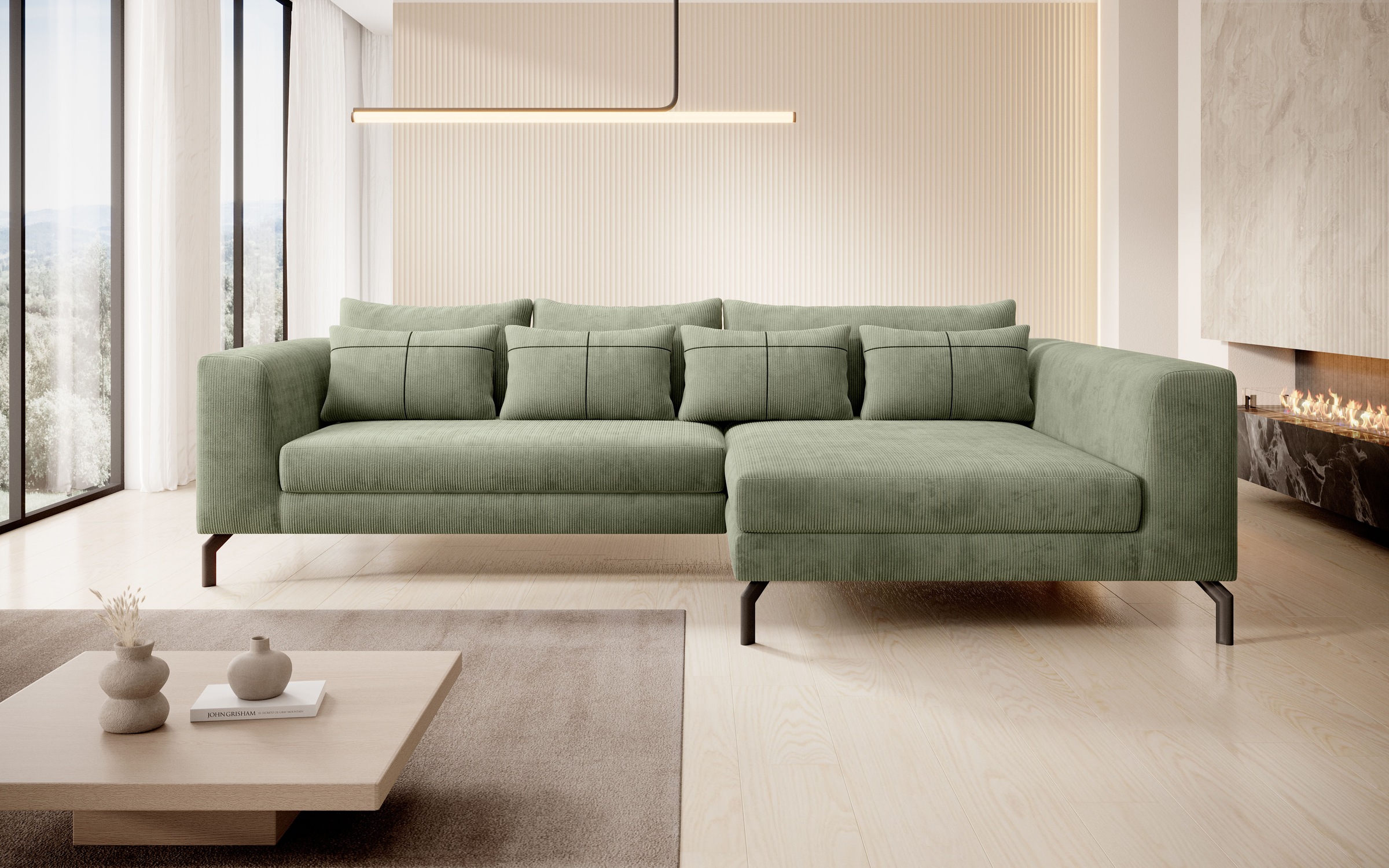 INOSIGN Ecksofa »Cross, mit softem Sitz, L-Form, wendbare Zierkissen, Breite 284 cm«, Couch mit vielen Kissen, stylische Kreuznaht, elegante Metallfüße