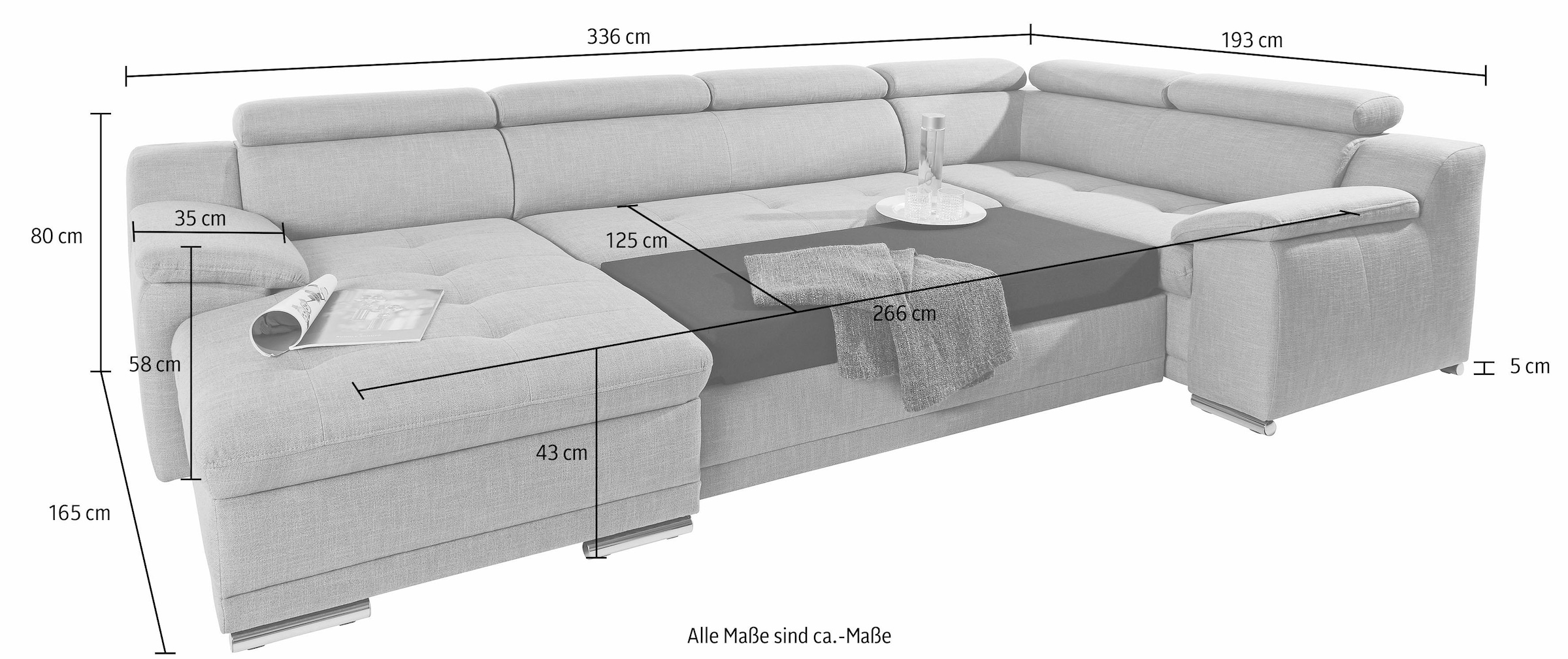 sit&more Wohnlandschaft »Top Andiamo U-Form«, mit Kopfteilverstellung, wahlweise mit Bettfunktion