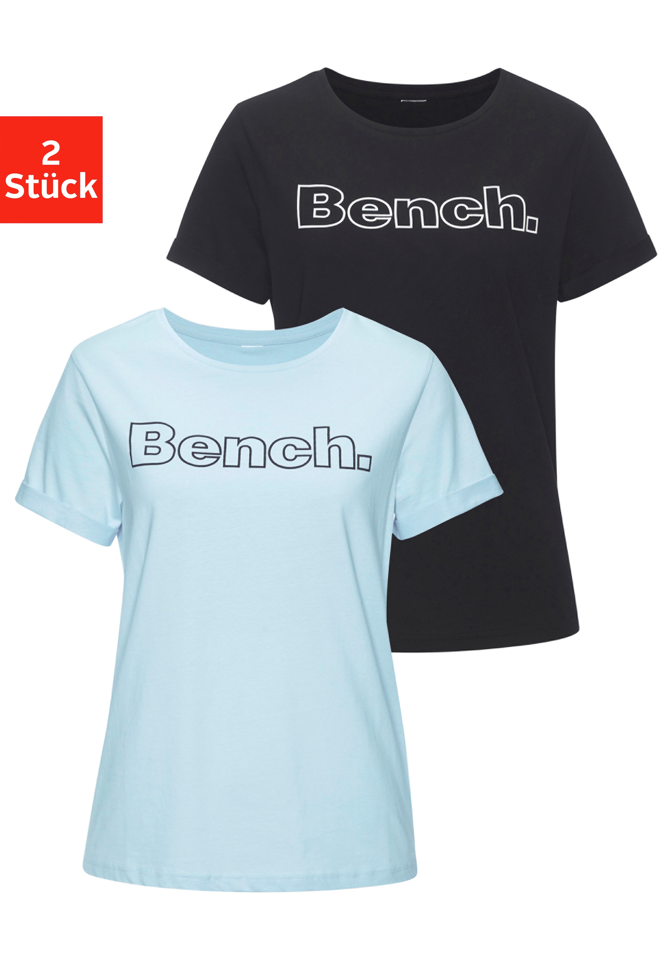 Bench. Loungewear T-Shirt Packung, 2 Stk. im doppelpack mit Logodruck, Loungewear