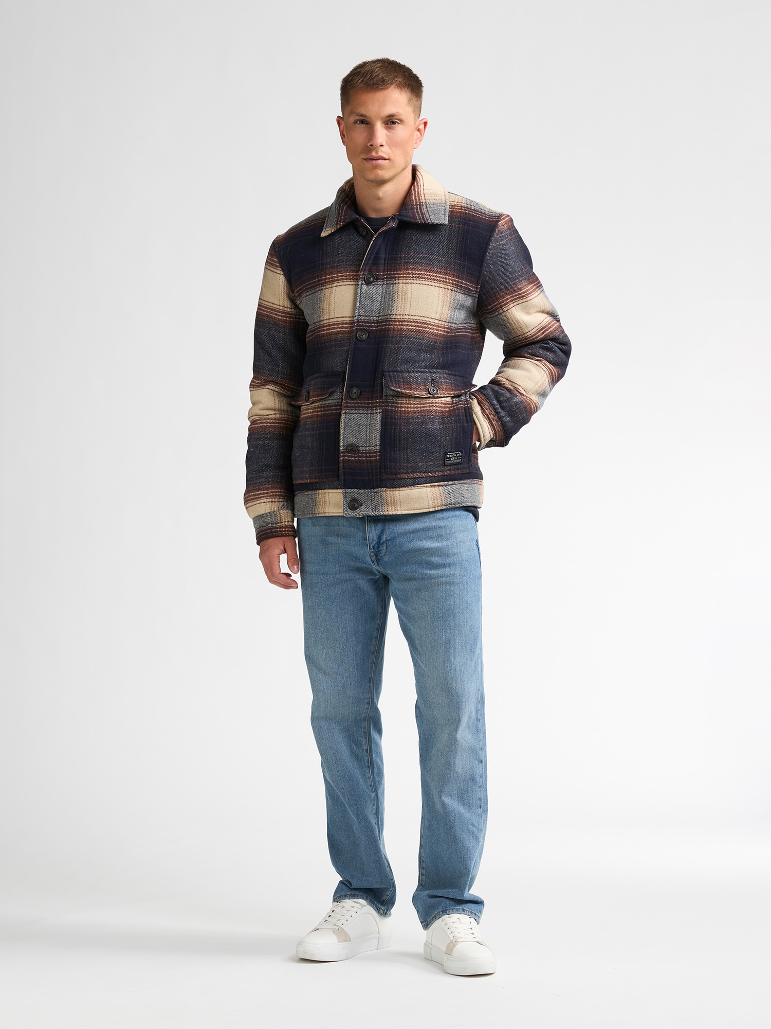 Petrol Industries Hemdjacke mit Karomuster, Knopfleiste und Reißverschluss