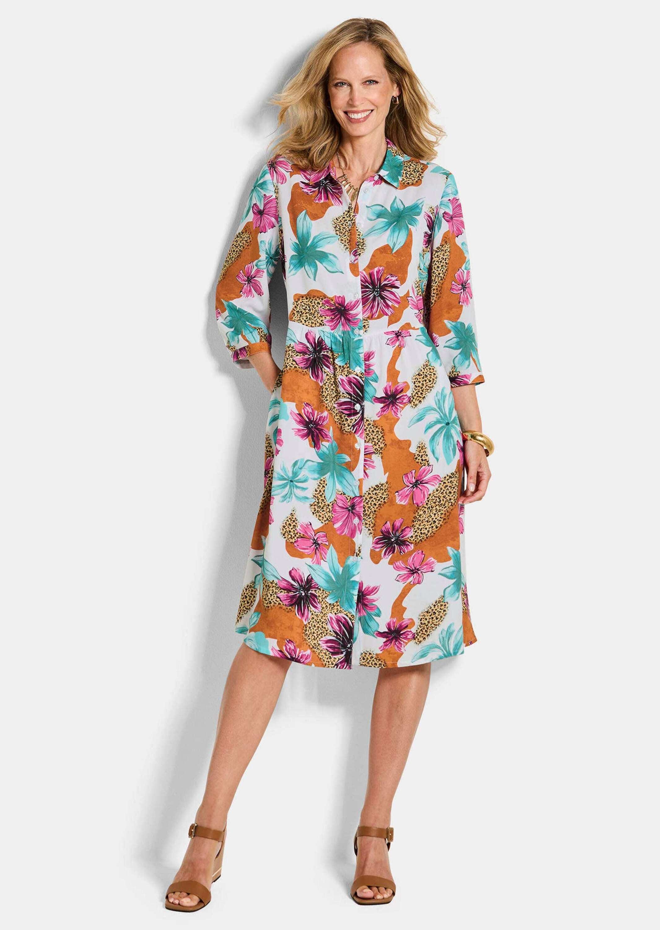 GOLDNER Sommerkleid »Hemdblusenkleid mit Leo Print und Blumen«