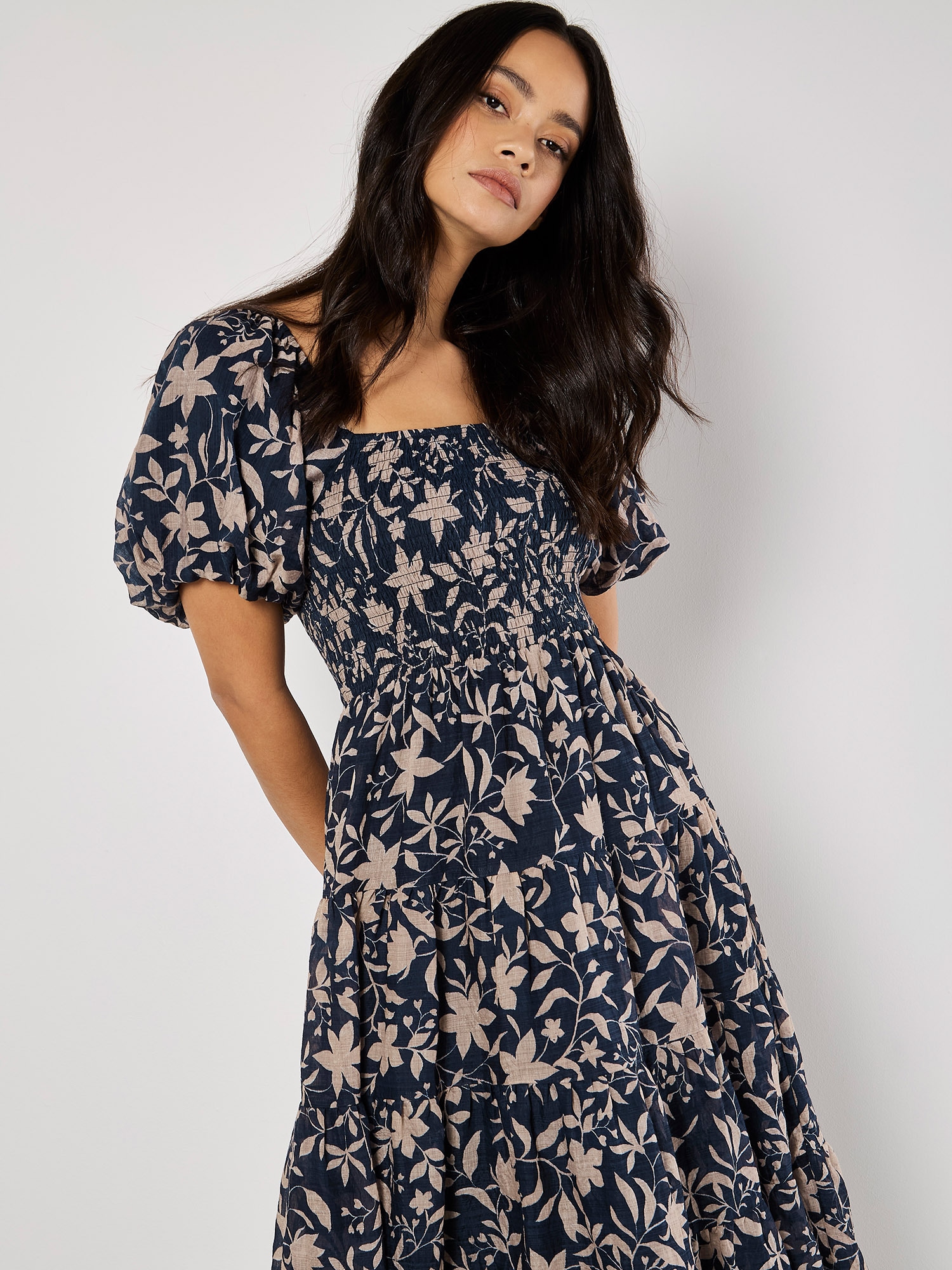 Apricot Druckkleid »Midikleid« mit Puffärmeln