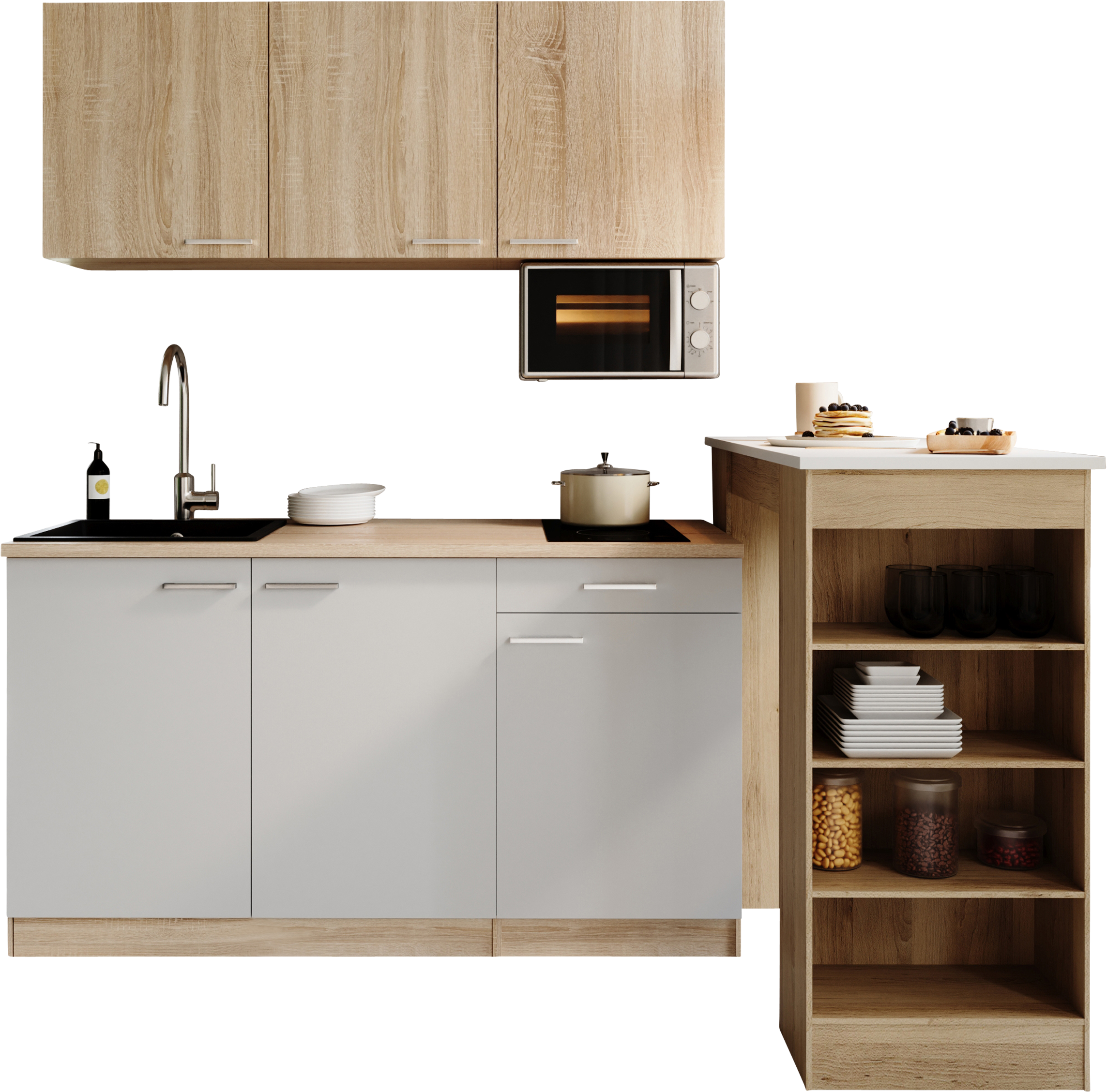 RESPEKTA Pantryküche »Ingrid, inkl. Tresentisch und Mikrowelle« zerlegt, wahlweise mit Kühlschrank, Soft-Close-Funktion, Breite 150 cm