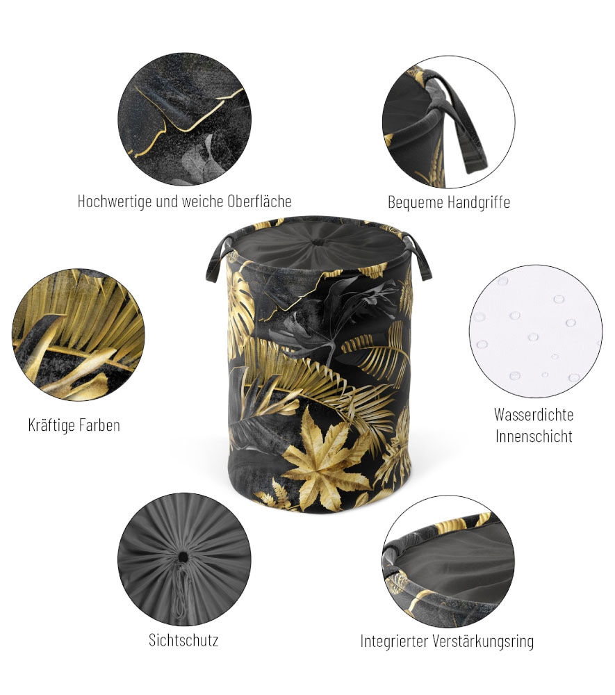 Oberfläche, Farben, OTTO Leaves«, Wäschekorb Sanilo samtweiche bei online kräftige Deckel »Golden mit
