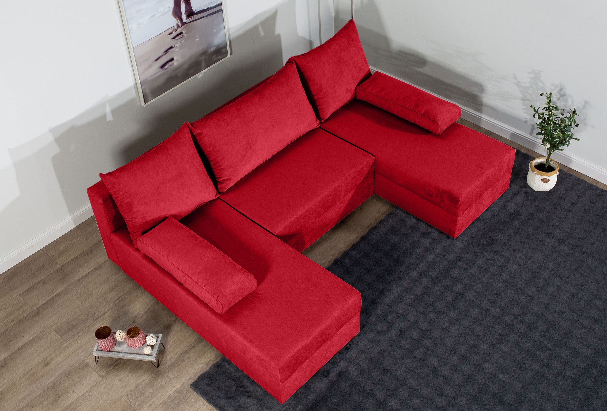 COLLECTION AB Wohnlandschaft »Pico U-Form, Breite 220, mit Schlaffunktion, Bettkasten & Zierkissen«, Wohnlandschaft,2 X Ottomane,Polyätherschaum Polsterung