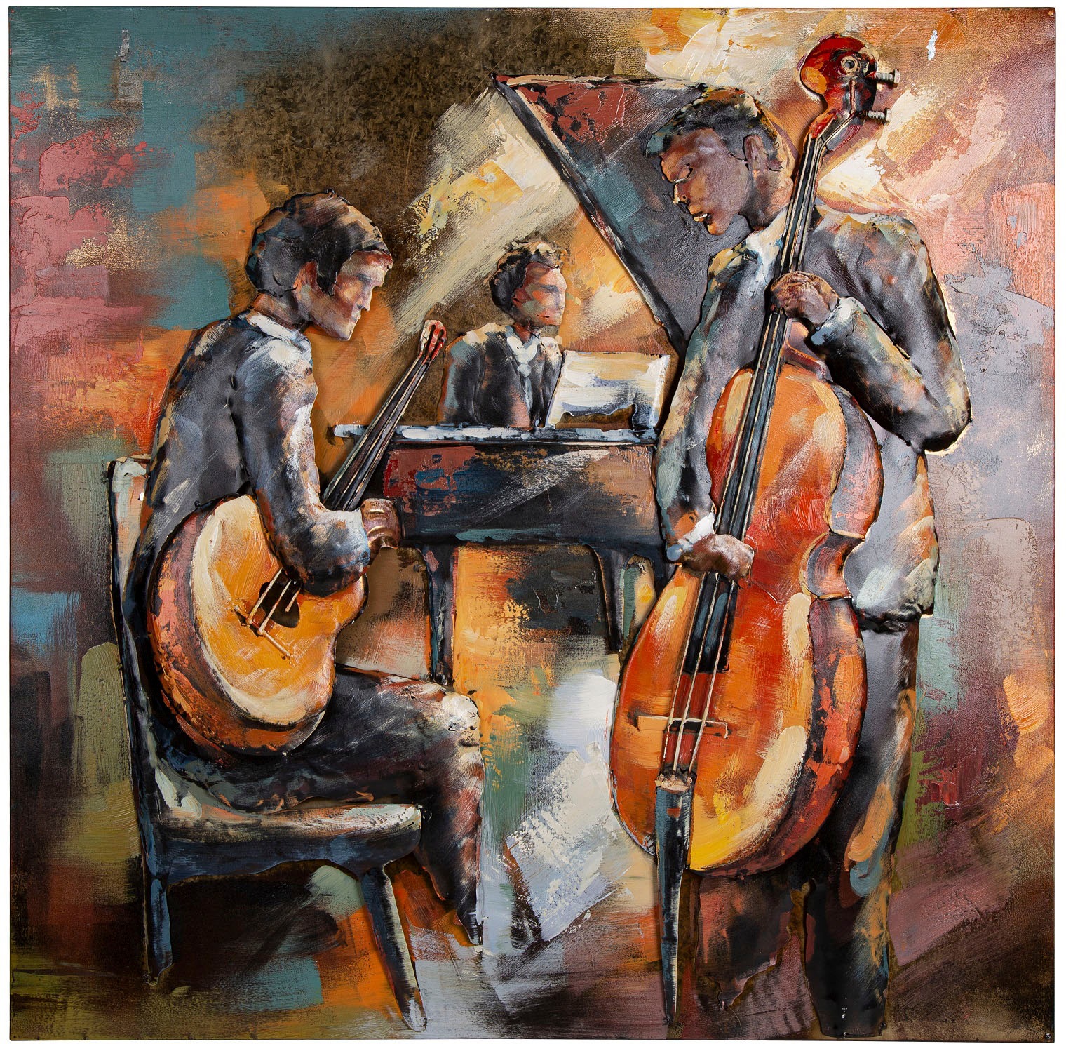 Spiegelprofi GmbH Metallbild »DEMI«, Band, (1 St.), Musiker mit Klavier, Gitarre und Cello
