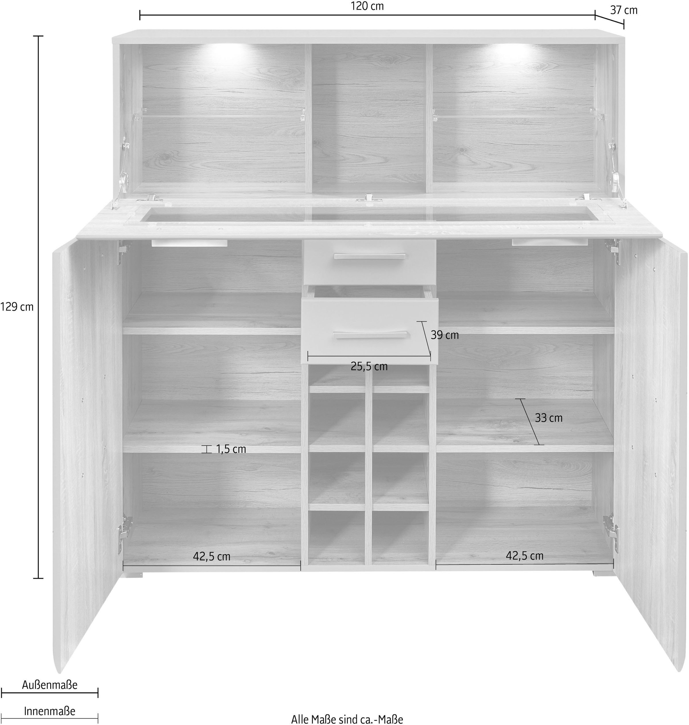 Innostyle Barschrank »FUN PLUS II«, 2 Holztüren, 19 Fächer, 1 Klappe, Softclose, ABS Kantenschutz