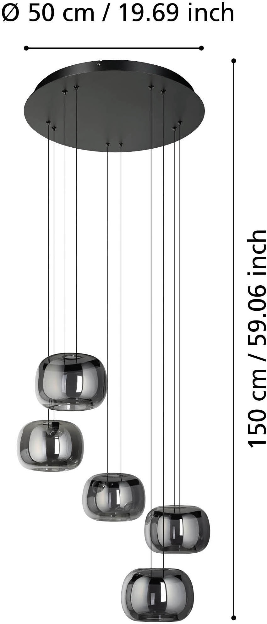 EGLO Hängeleuchte »HORTUNAS Pendellampe - Stahl - LED - 5X5,8W - IP20« LED-Modul 1 Stk. Warmweiß Hängelampe, Deckenlampe, Wohnzimmer, Esszimmer, H150 x Ø50 cm