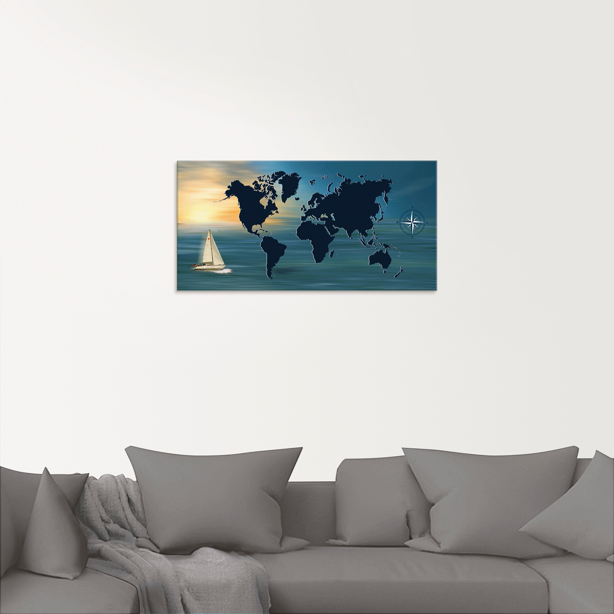 Artland Glasbild »Weltumsegelung mit Weltkarte«, Landkarten, (1 St.), in verschiedenen Größen