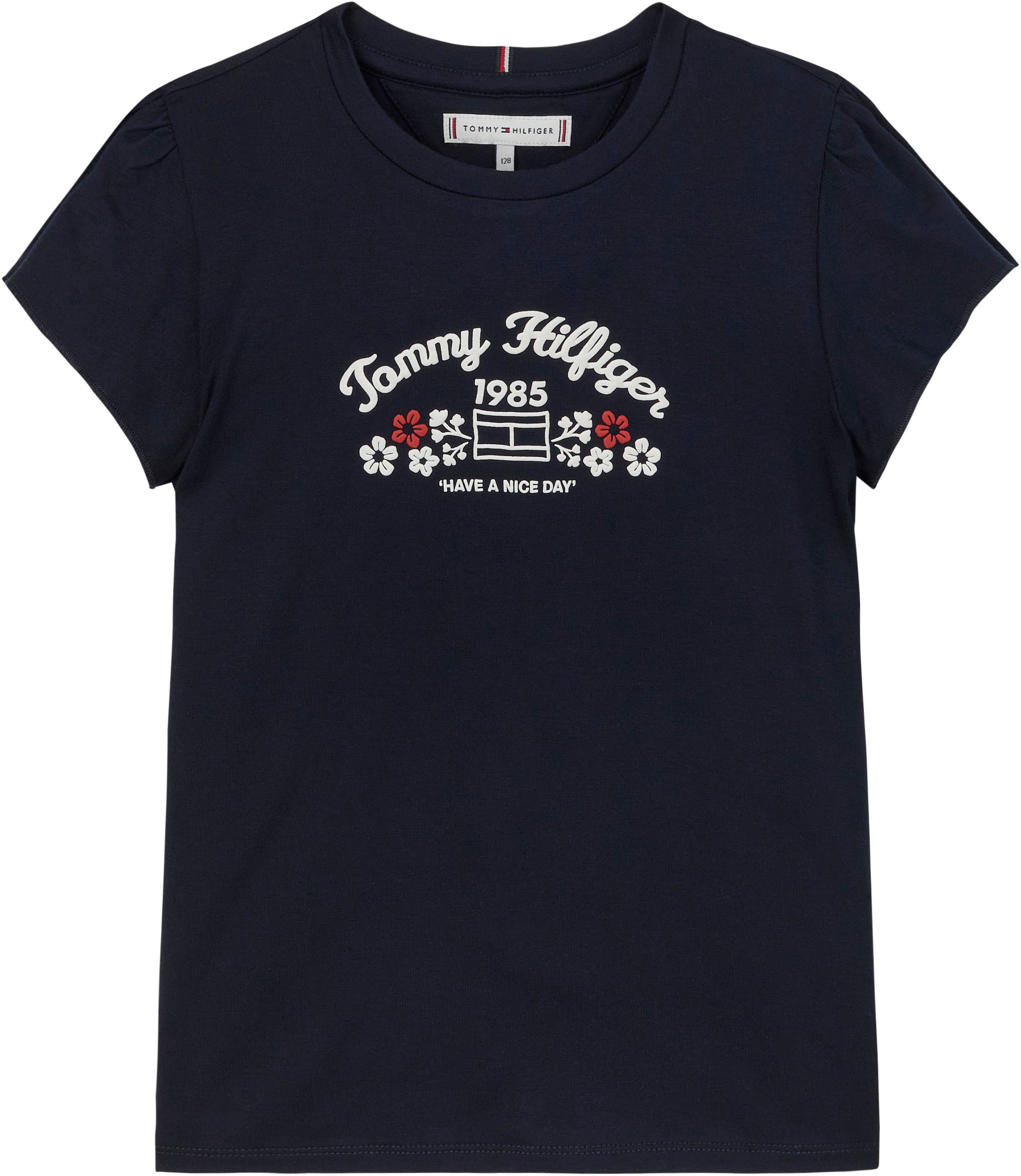 Tommy Hilfiger T-Shirt »FLOWER PUFF PRINT REG TEE SS«, Kinder bis 16 Jahre mit Markenprint