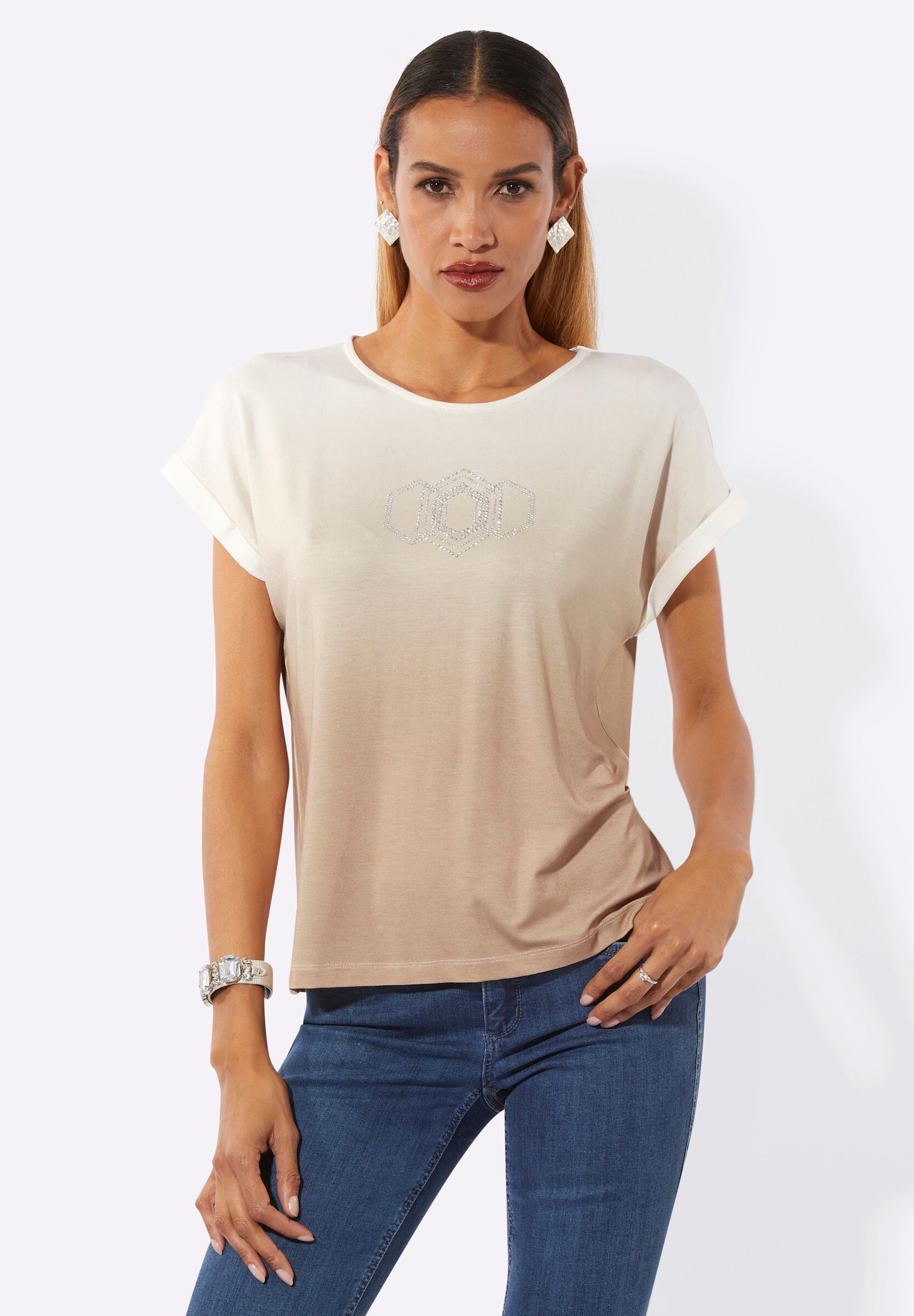 creation L T-Shirt »Shirt Rundhalsshirt mit platziertem Druckmuster«