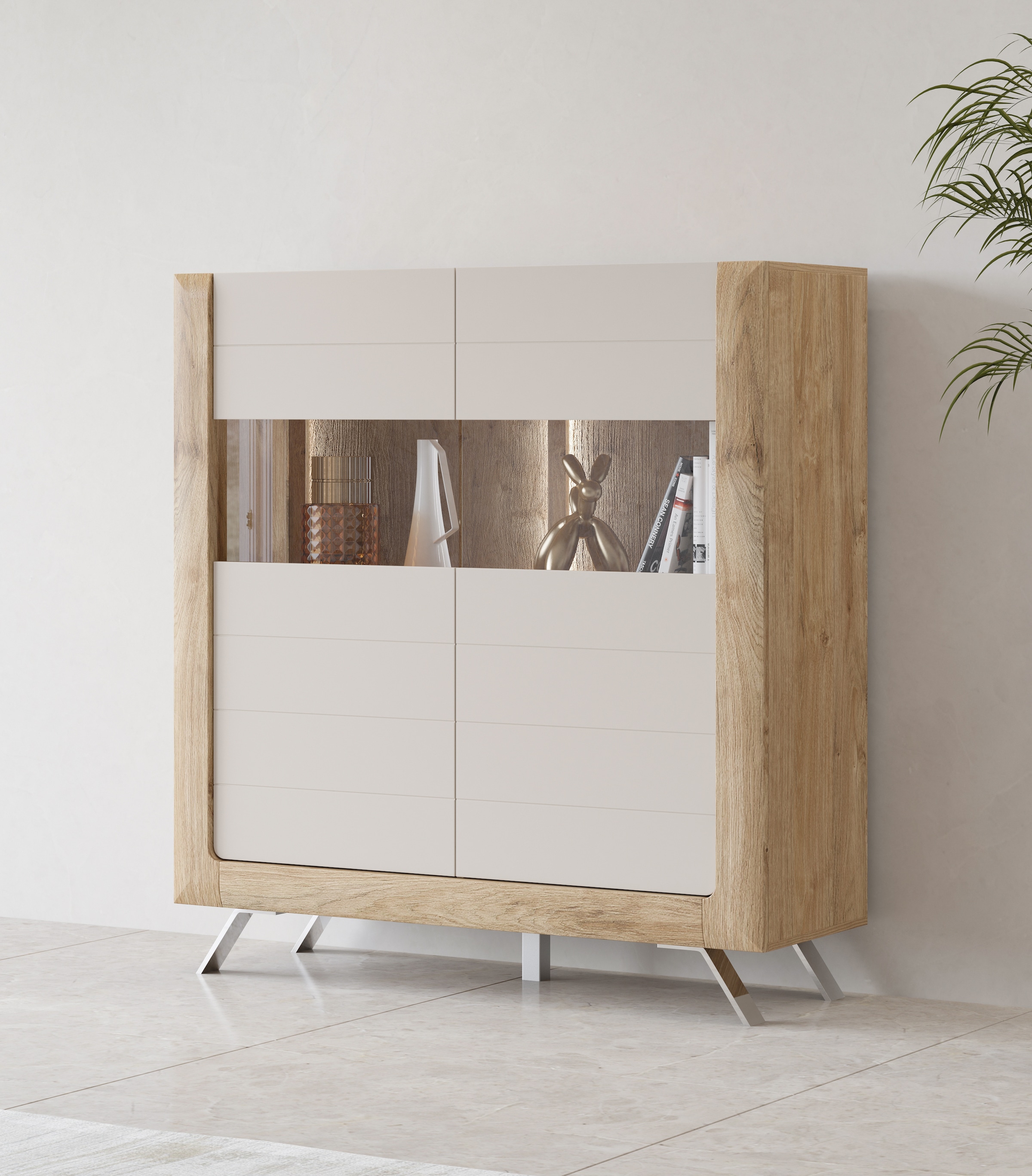 Highboard »Kasai«, Höhe 136,5 cm, 2 Türen mit Glaseinsatz