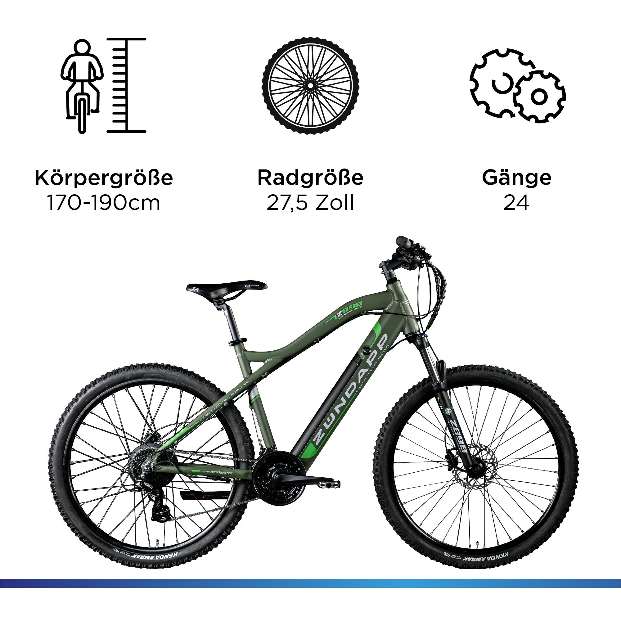 Zündapp E-Bike »Z898«, 24 Gang, Heckmotor 250 W, E-Bike E Mountainbike 27,5 Zoll Pedelec 170 - 190 cm Hardtail MTB