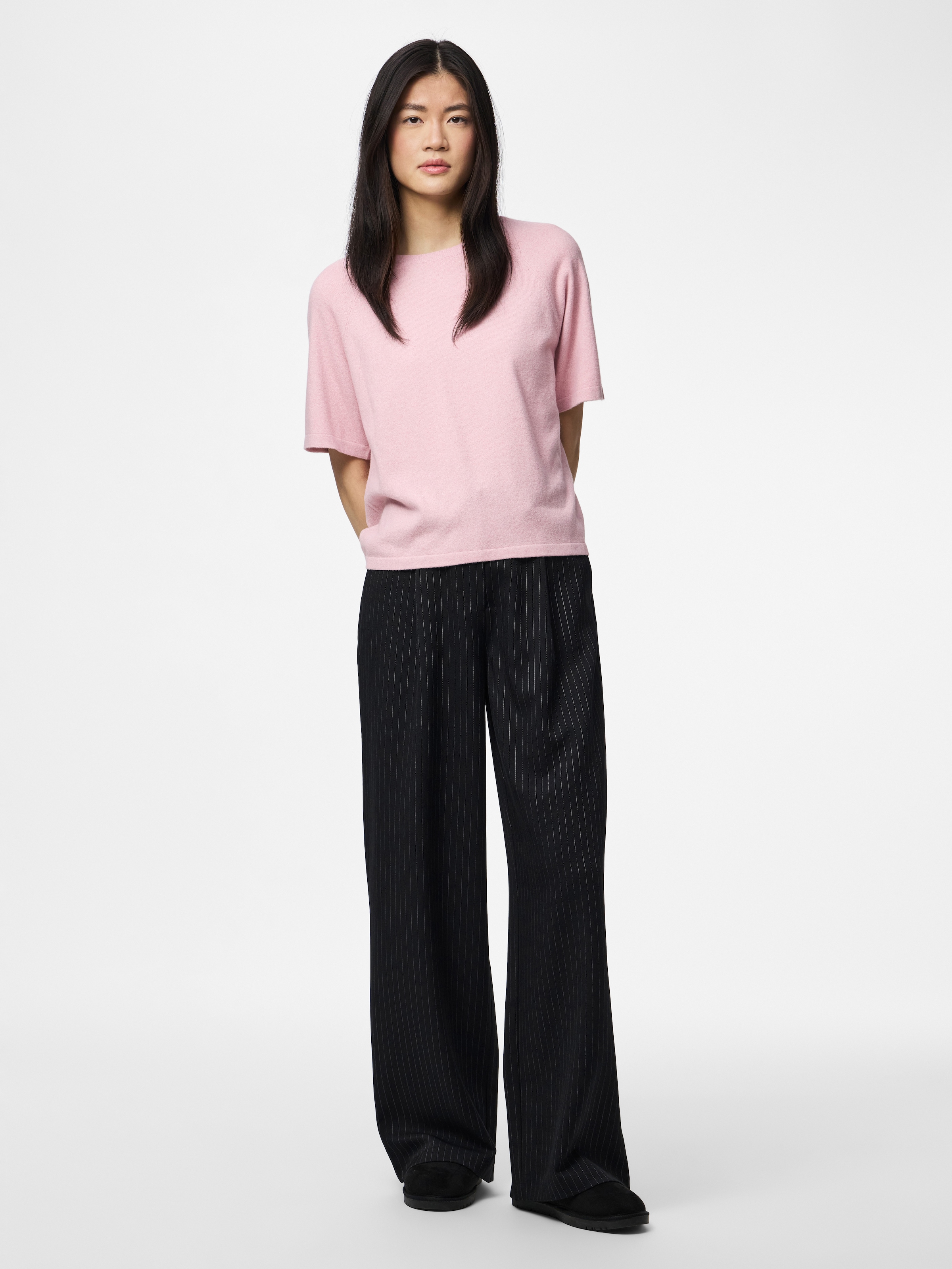 pieces Kurzarmpullover »PCBREE SS O-NECK KNIT NOOS BC« Materialmix, regular fit