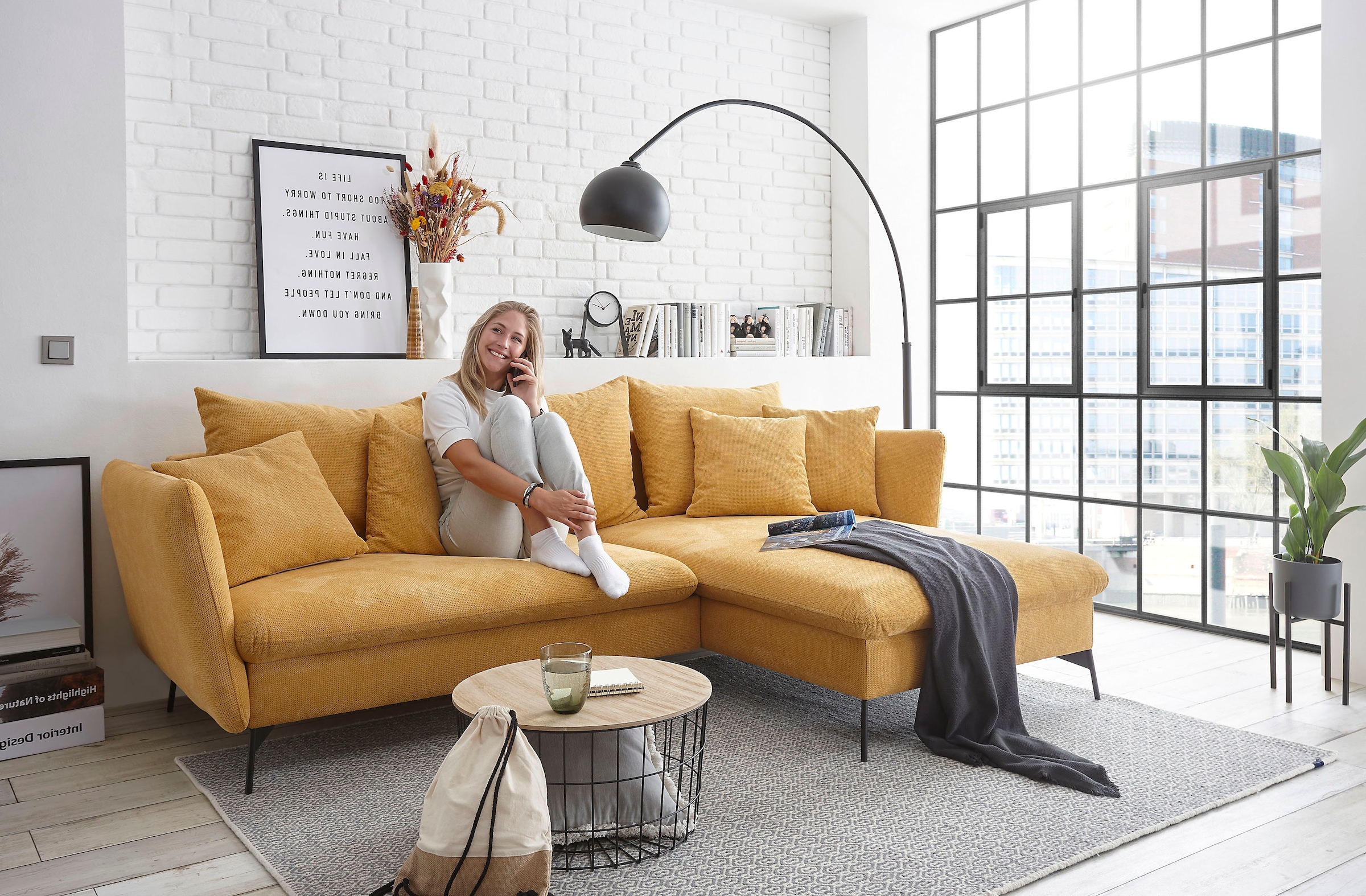 andas Ecksofa »LIVORNO,258 cm, L-Form,« Schlaffunktion u. Bettkasten (139/224cm), Samt, Struktur, Webstoff