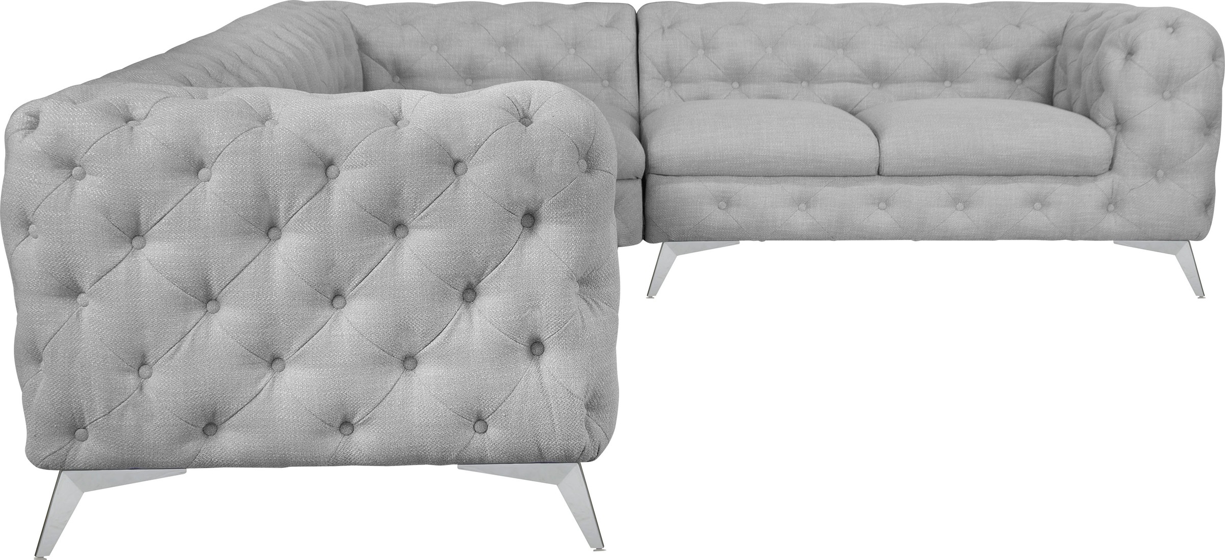 Leonique Chesterfield-Sofa »Ecksofa GLYNIS L-Form mit Wellenunterfederung, Maße B/T/H 323/264/75cm«, aufwändige Knopfheftung, moderne Chesterfield Optik, Fußfarbe wählbar