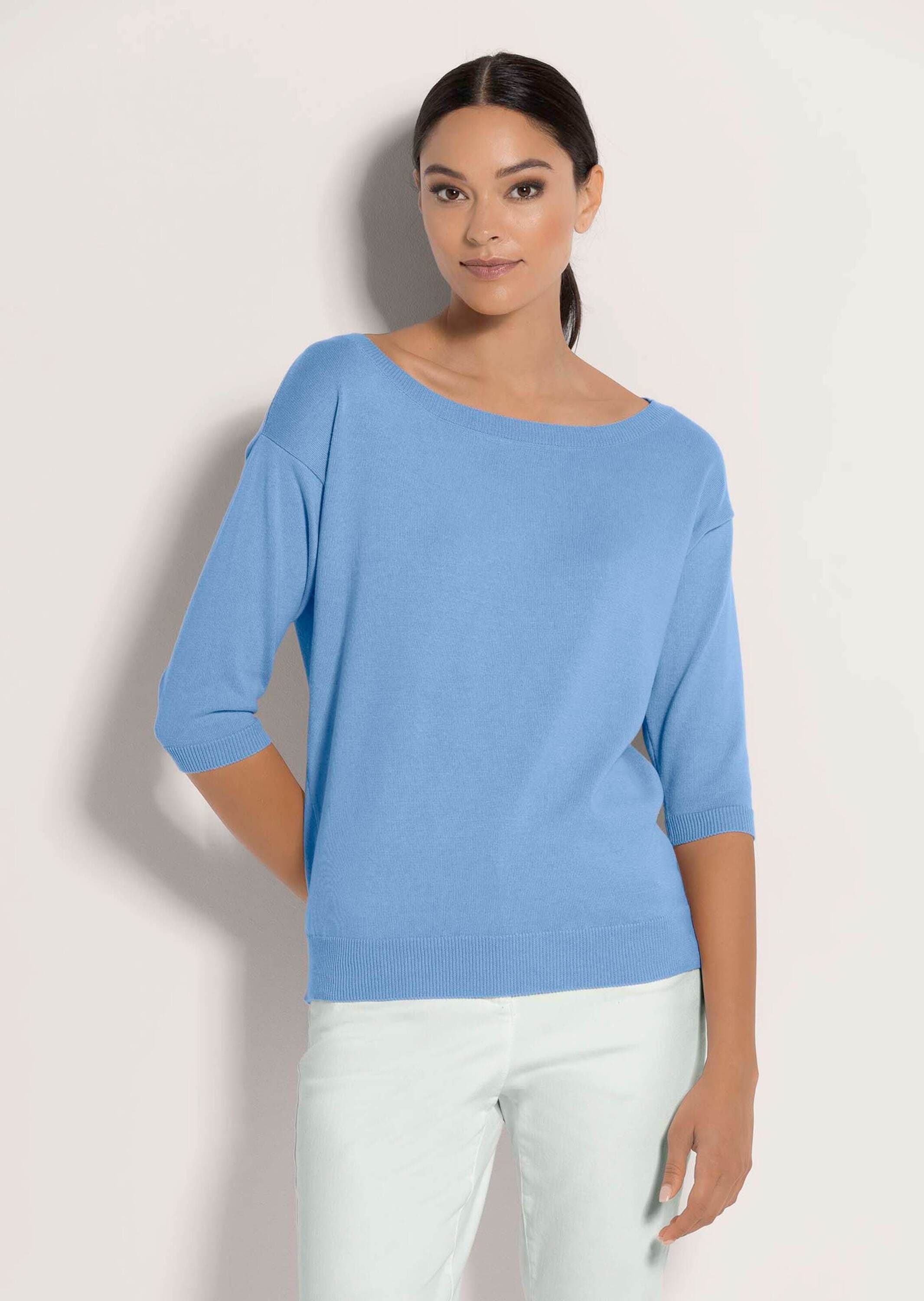 MADELEINE Longpullover »Strickpullover Sommerlicher Baumwollpullover mit 3/4-Ärmeln« Legere Kurzform