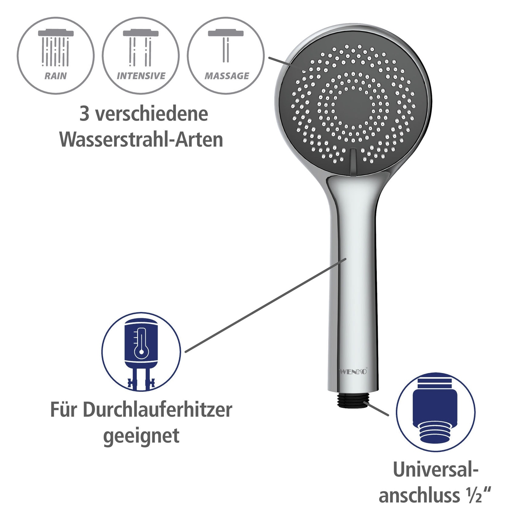 WENKO Handbrause »Watersaving System« Durchmesser 9,6 cm