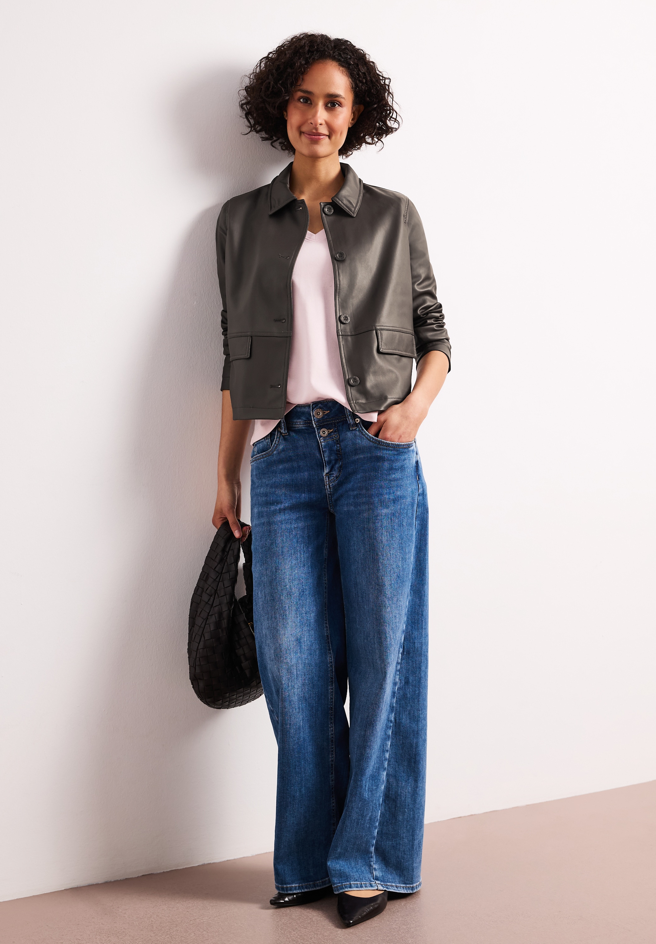 STREET ONE Blouson ohne Kapuze im Leder-Look mit Knöpfen