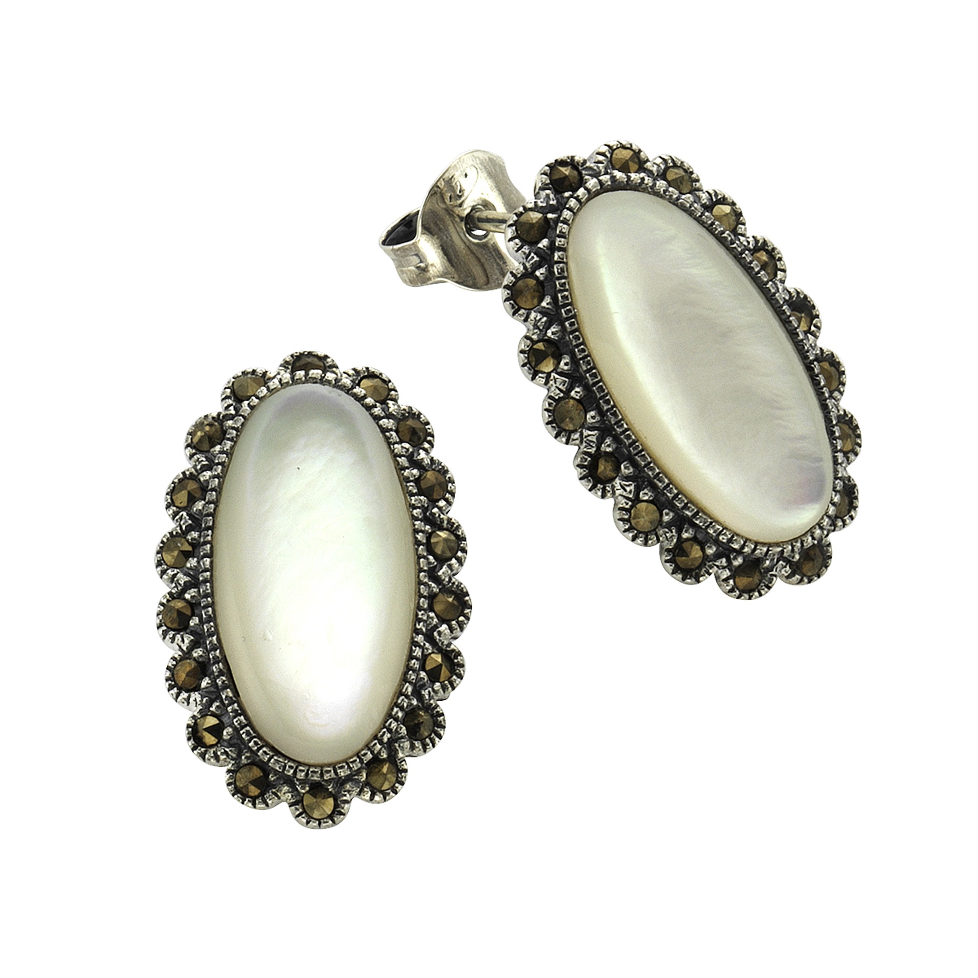 Zeeme Paar Ohrstecker »925/- Sterling Silber Perlmutt«, oxydiert