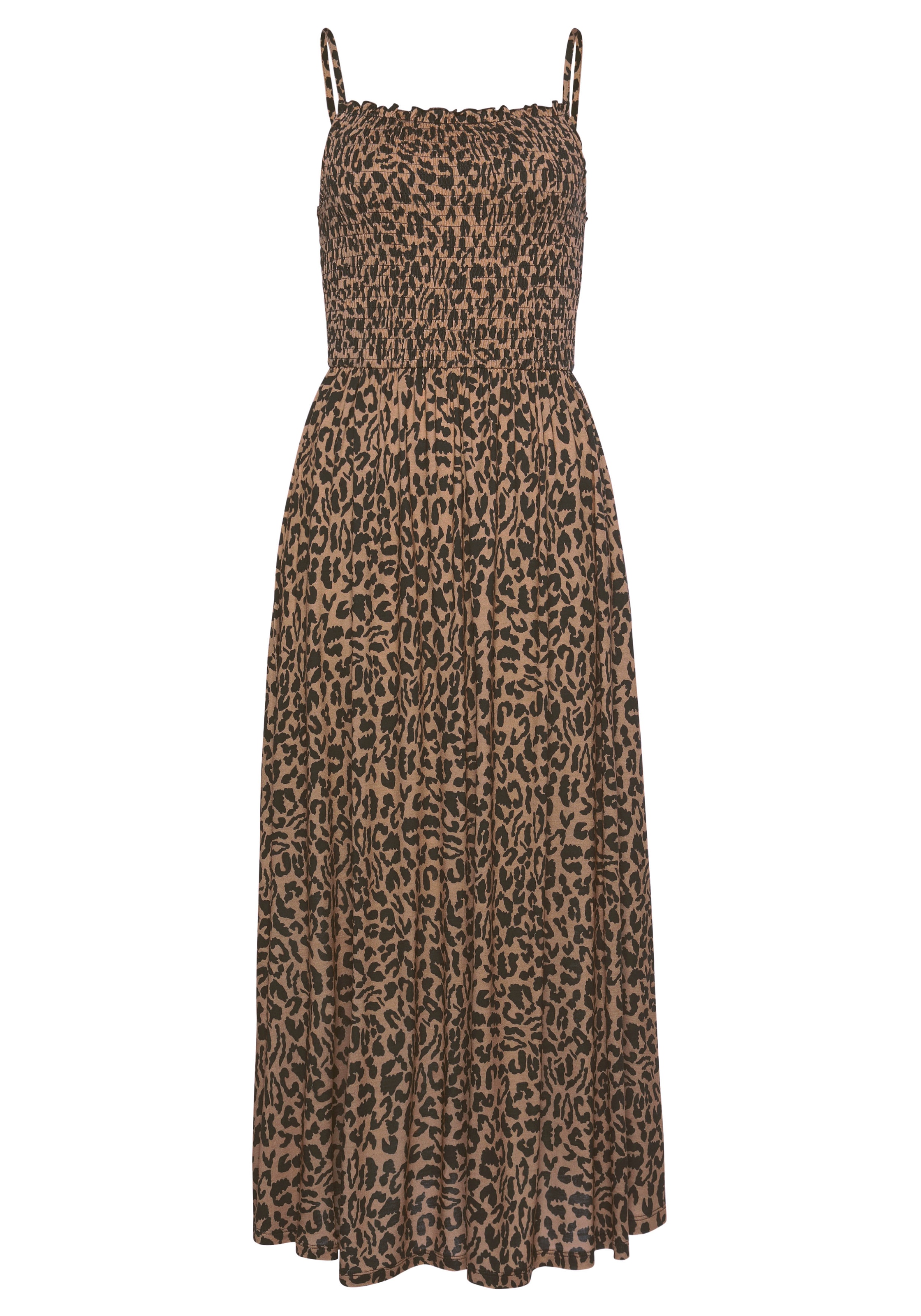 Buffalo Midikleid, mit gesmoktem Oberteil und Animalprint, Leokleid, Sommerkleid