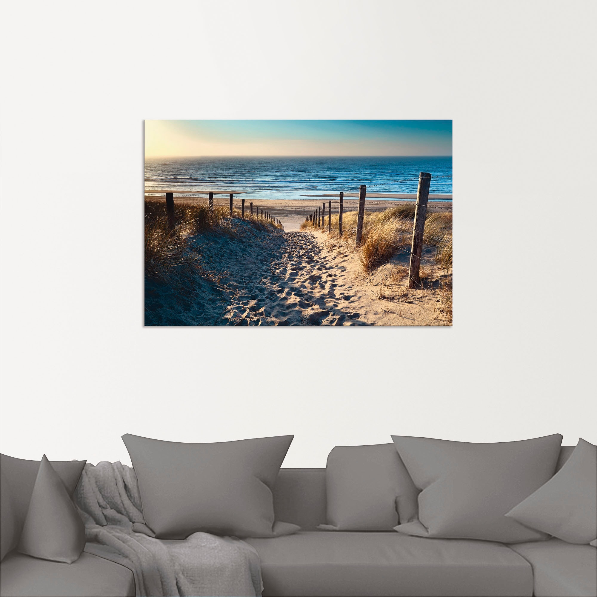 Artland Wandbild »Weg zum Nordseestrand Sonnenuntergang«, Strand, (1 St.), als Alubild, Outdoorbild, Leinwandbild, Poster, Wandaufkleber