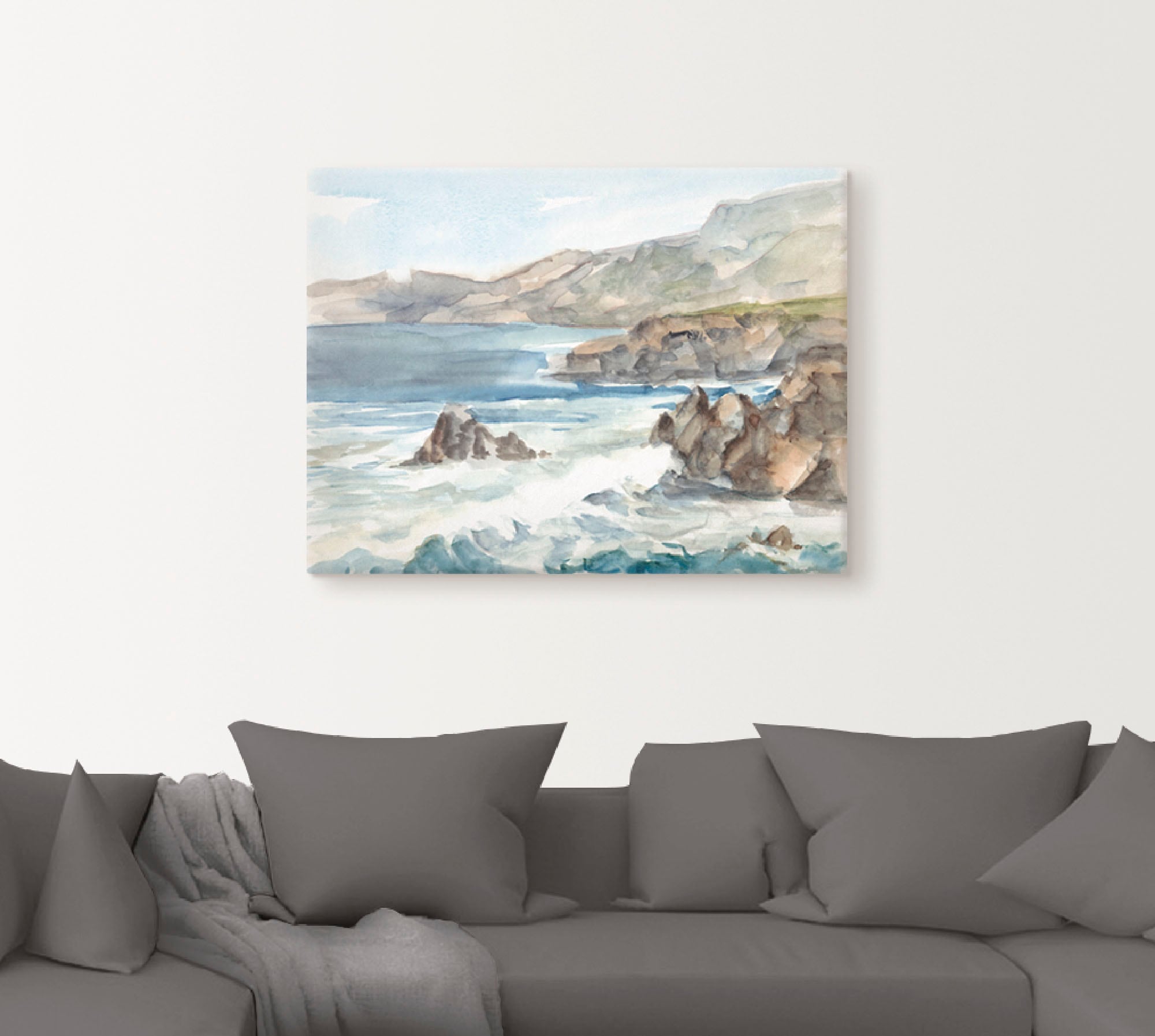 Artland Leinwandbild »Wasserfarben Küste II«, Küste, (1 St.), auf Keilrahmen gespannt
