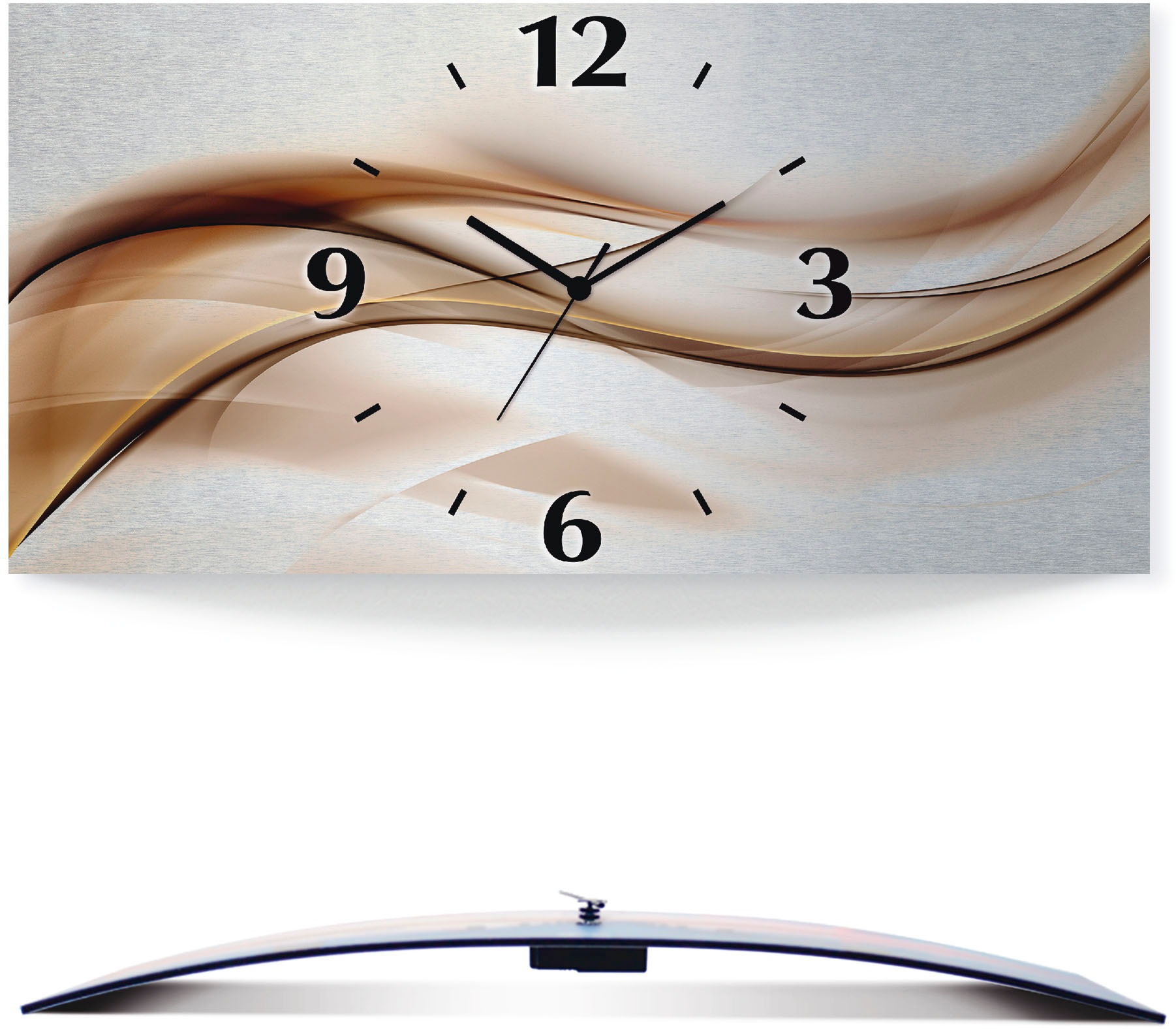 Artland Wanduhr »Braune abstrakte Welle«, 3D Optik gebogen, silber-metallic