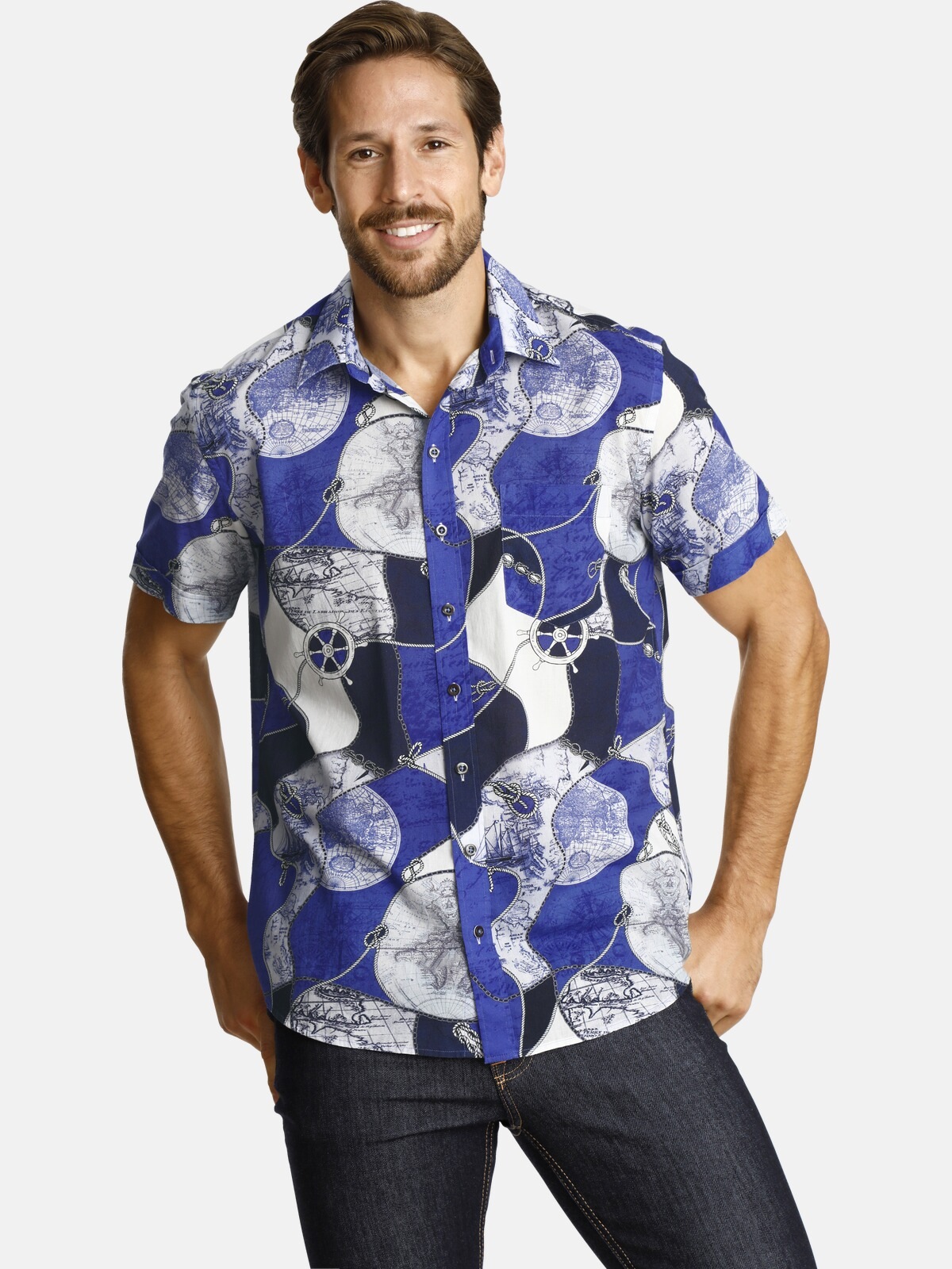 SHIRTMASTER Kurzarmhemd »aroundtheworld«, funky All Over Print