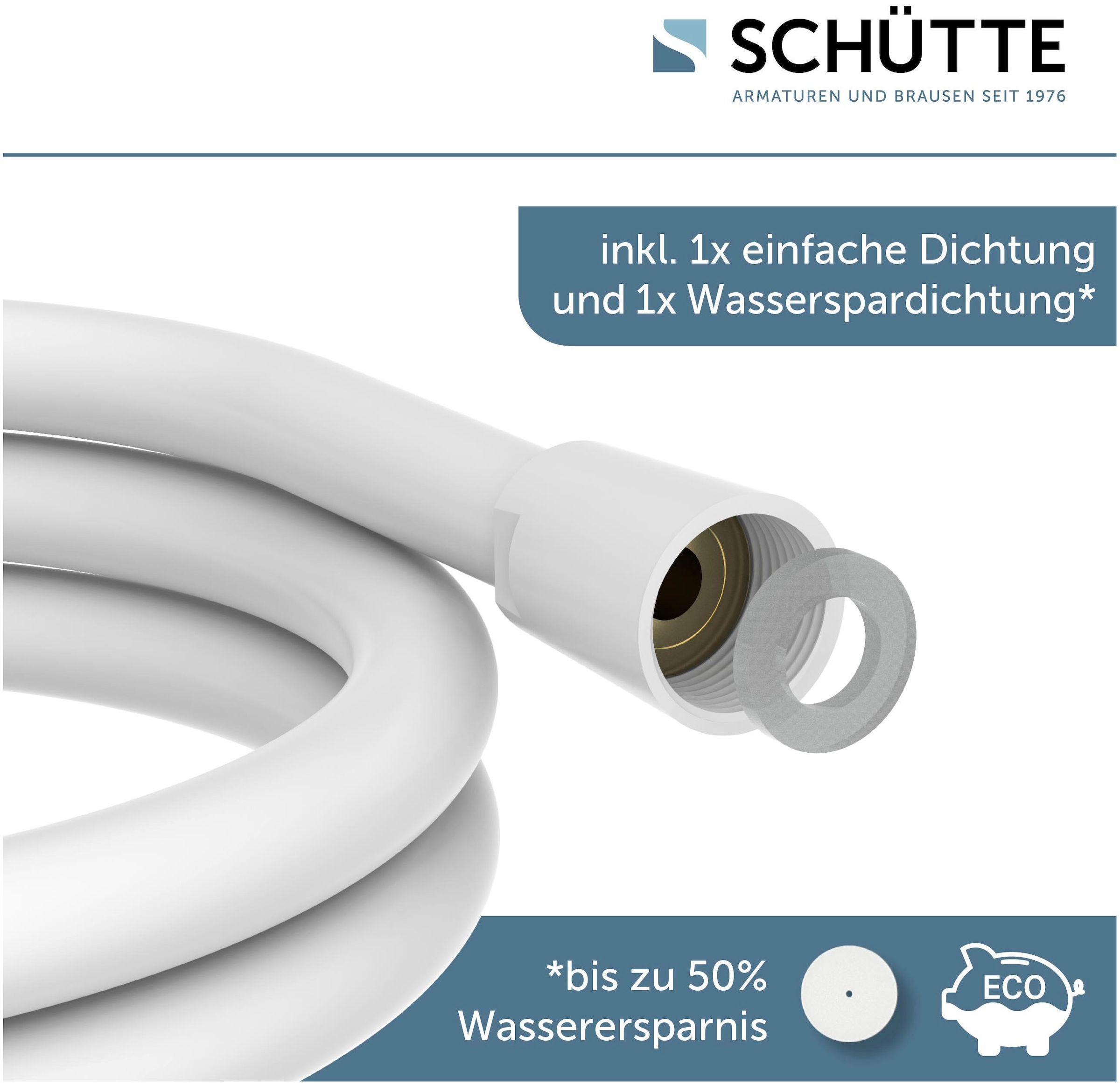Schütte Brauseschlauch, 150 cm, inkl. Wasserspardichtung - bis 50% Wasserersparnis