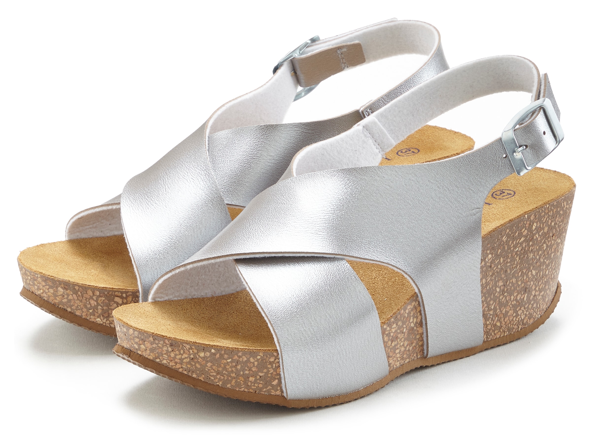 Sandalette, Sommerschuh mit Keilabsatz und Korkfußbett