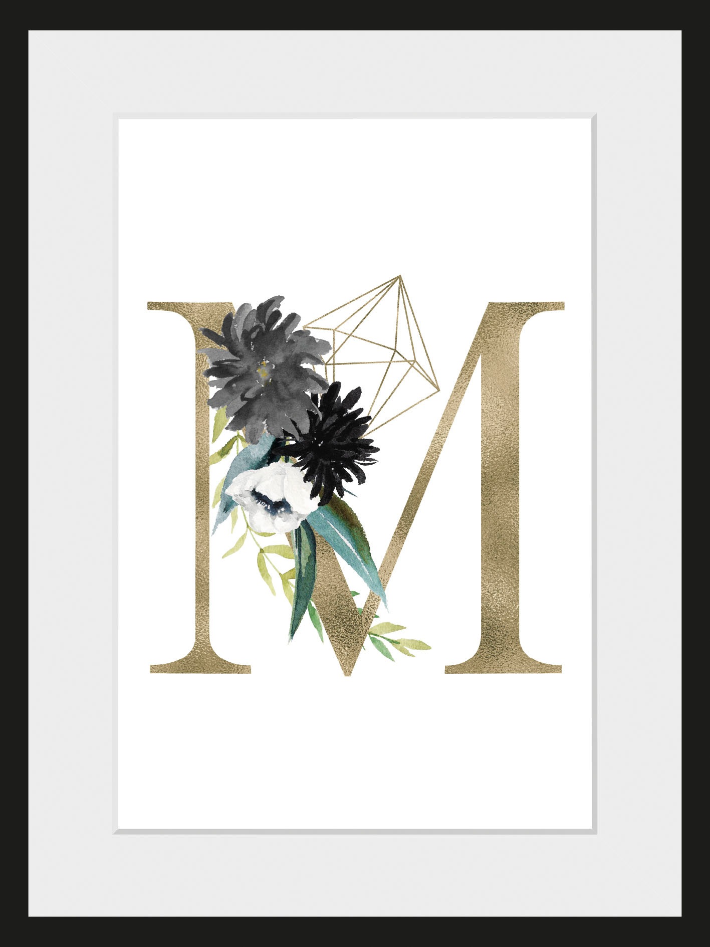 queence Bild »M«, M-Buchstaben-Pflanzen-Pflanzenbilder, (1 St.), HD Premium Poster-Druck inkl. Holzrahmen