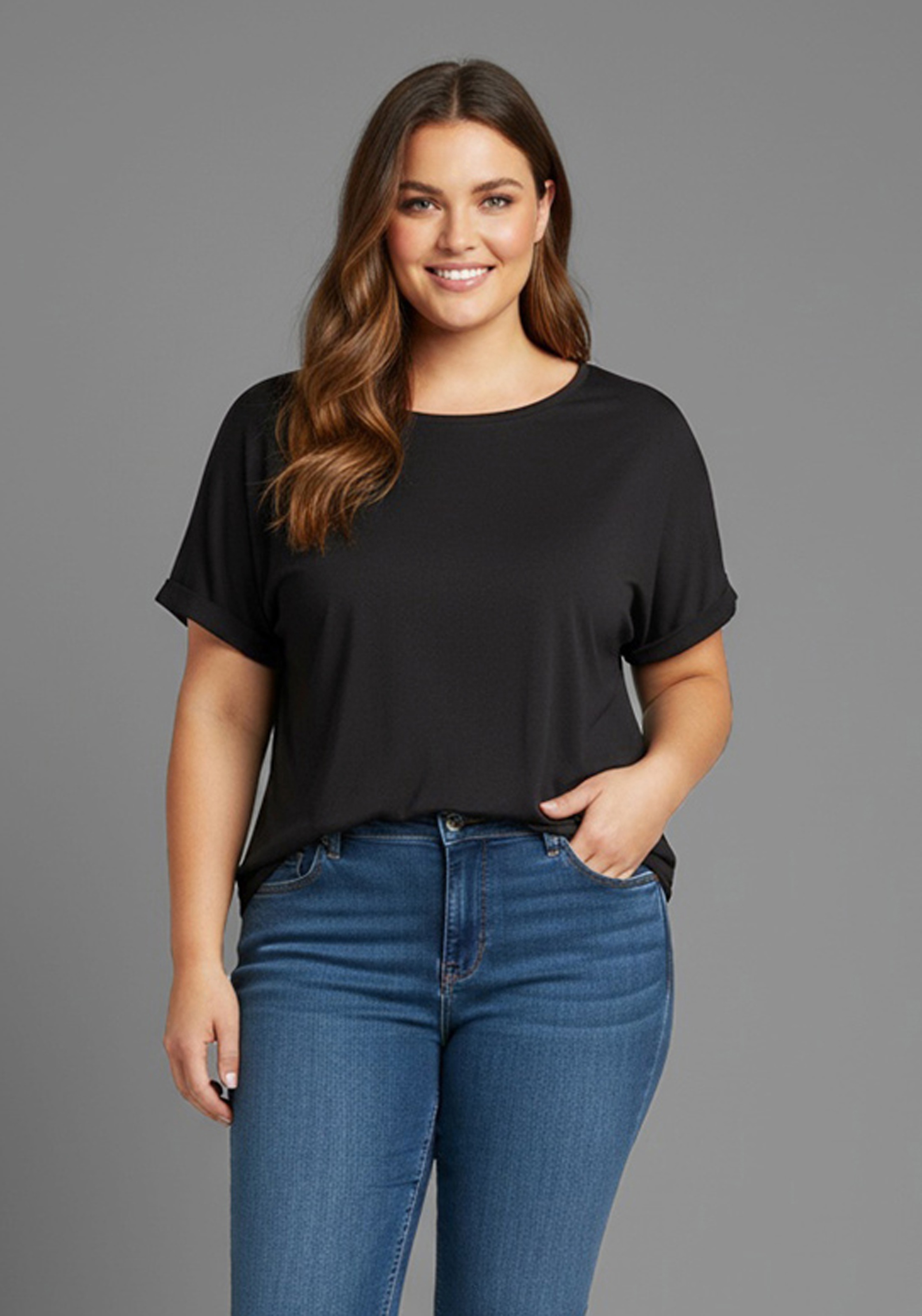 Laura Scott CURVE T-Shirt, 2 Stk. im 2er Pack mit modischem Ärmelaufschlag - GROSSE GRÖSSEN
