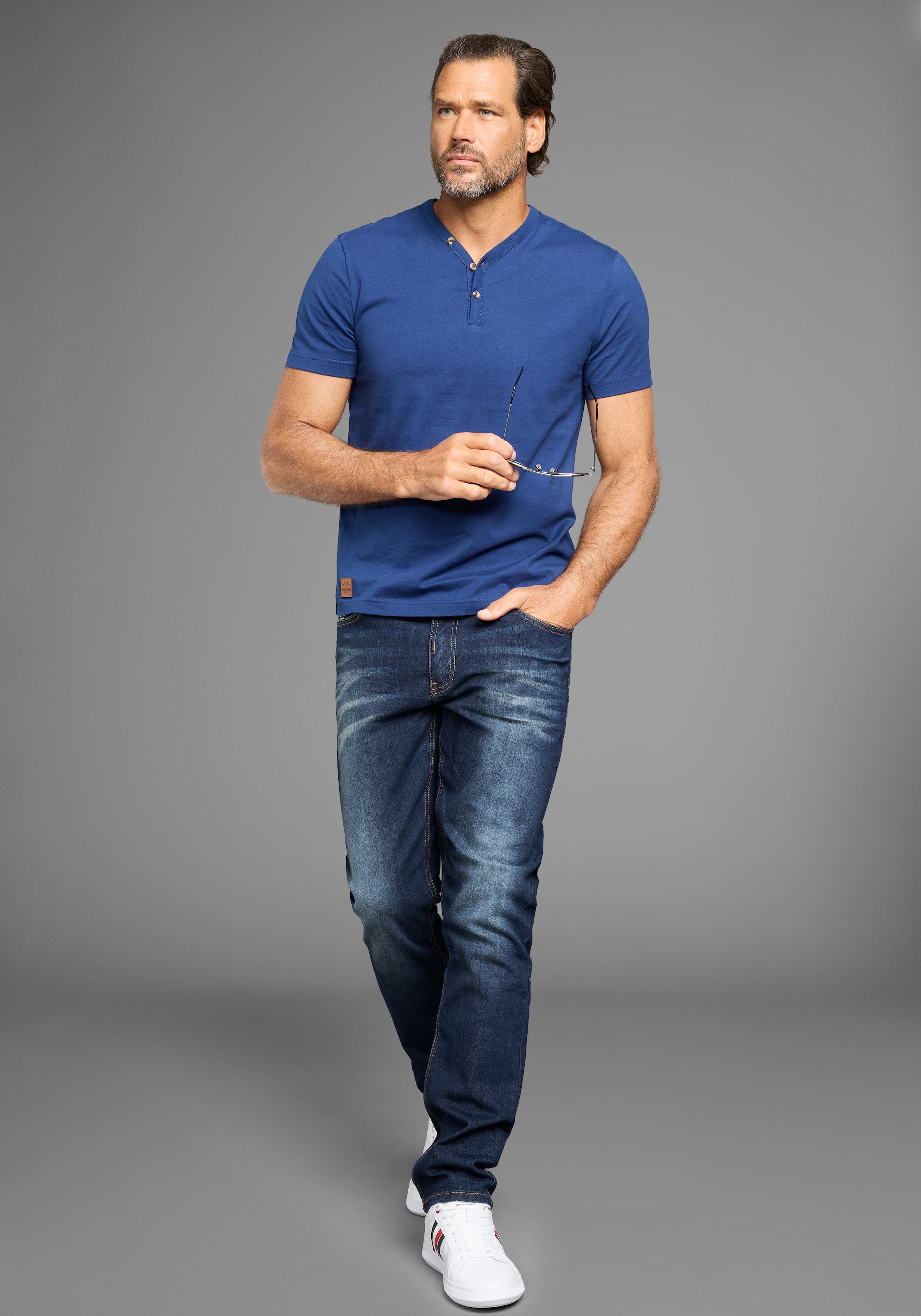 H.I.S Henleyshirt, (2-er Pack), mit Knopfleiste