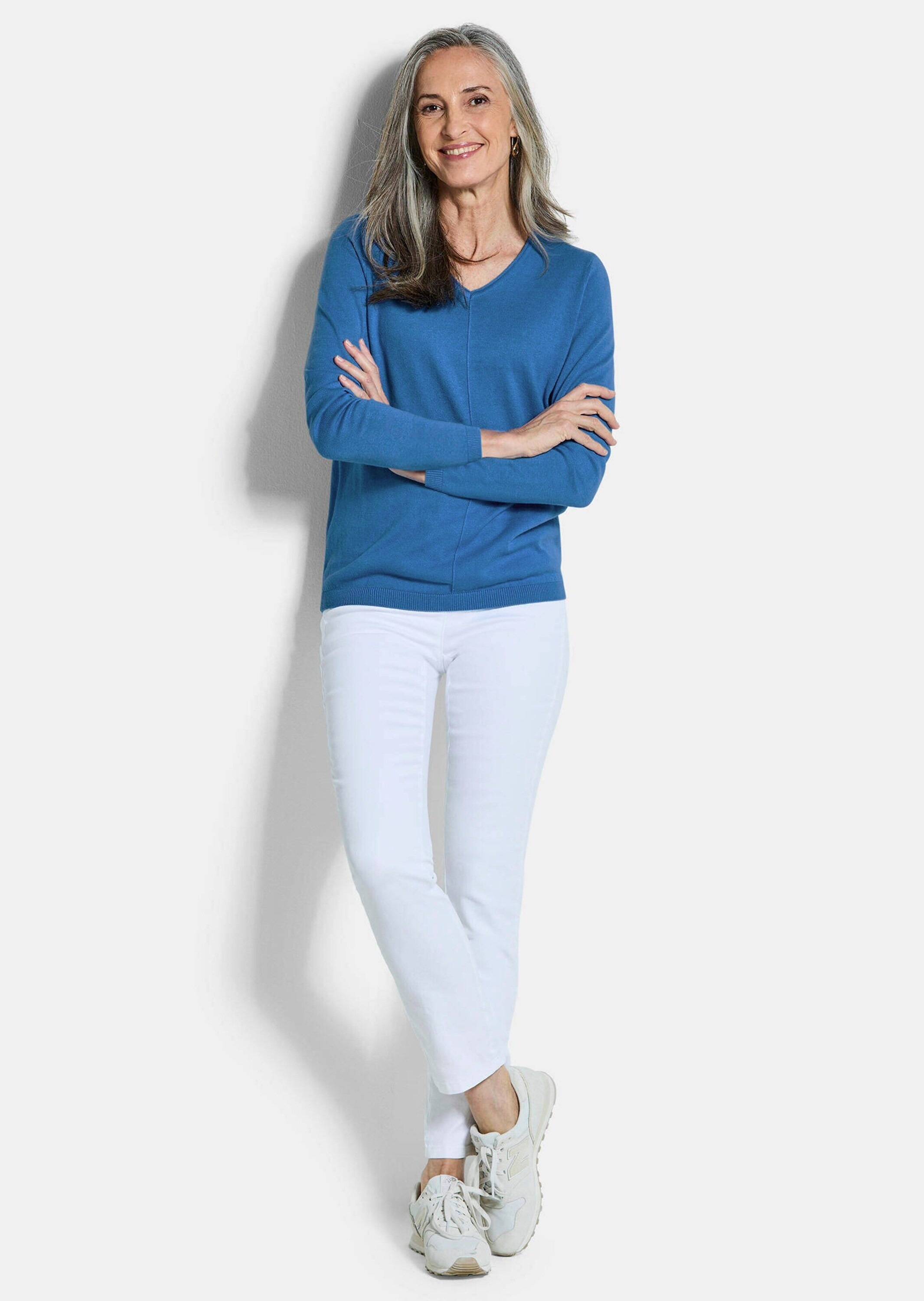 GOLDNER Rundhalspullover »Baumwollpullover mit V-Ausschnitt« mit Kaschmieranteil