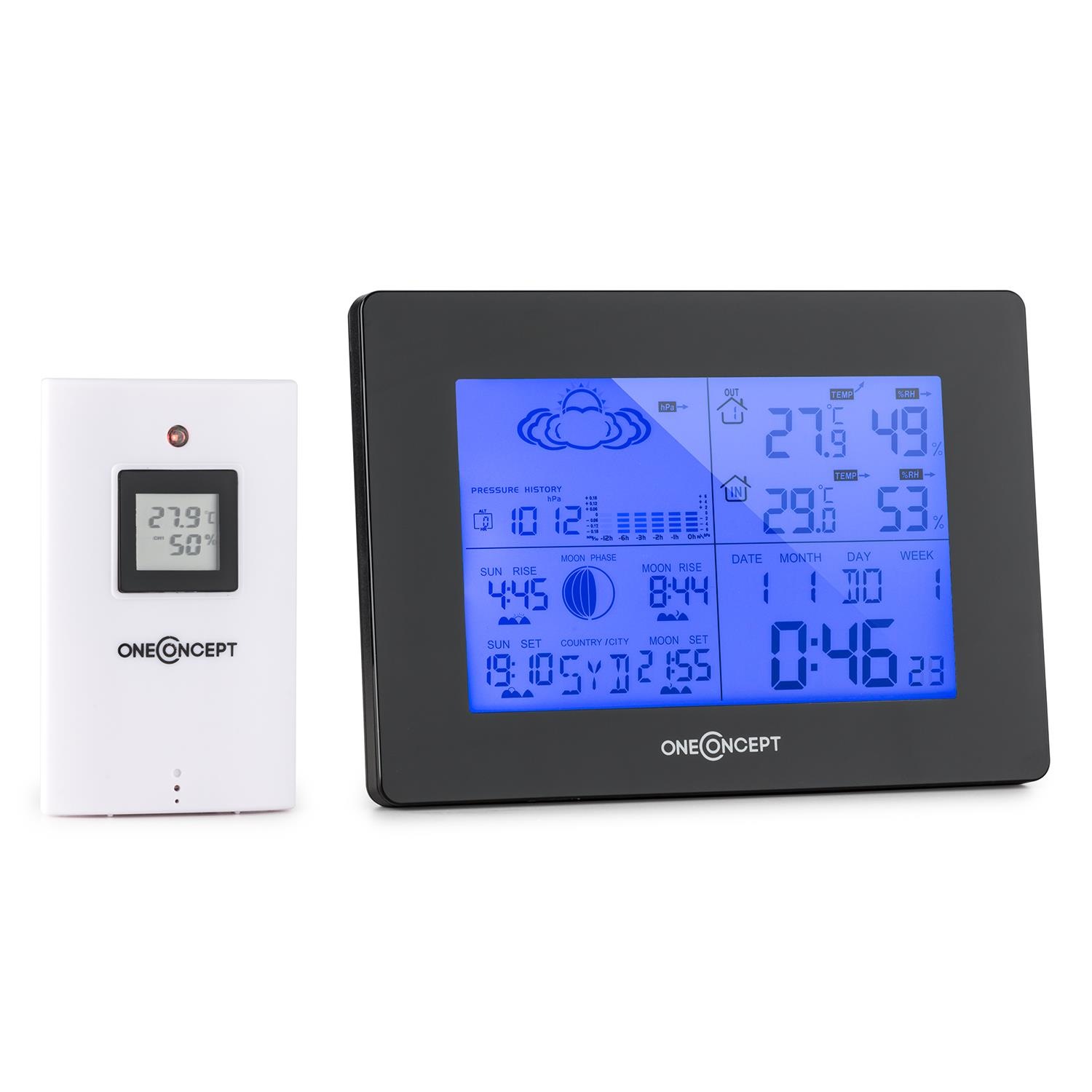 ONECONCEPT Funk-Wetterstation Batteriebetrieb Alarm inkl. Außensensor