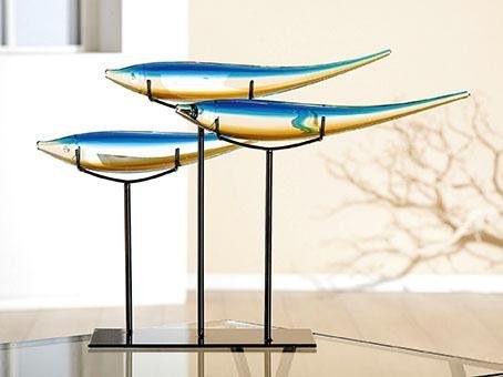 GILDE GLAS art Dekofigur »Fischschwarm«, Dekoobjekt, Tierfigur, Höhe 37 cm, modernes Design, aus Glas, mundgeblasen, Wohnzimmer