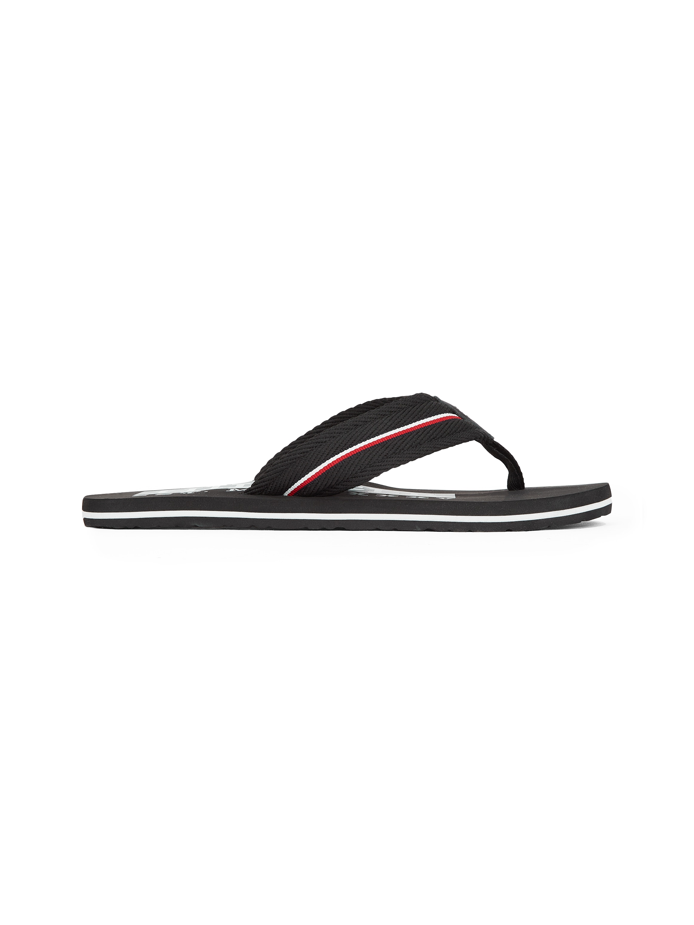 Tommy Hilfiger Zehentrenner »CORPORATE HILFIGER BEACH SANDAL«, Sommerschuh, Flats, Bequemschuh mit Streifen
