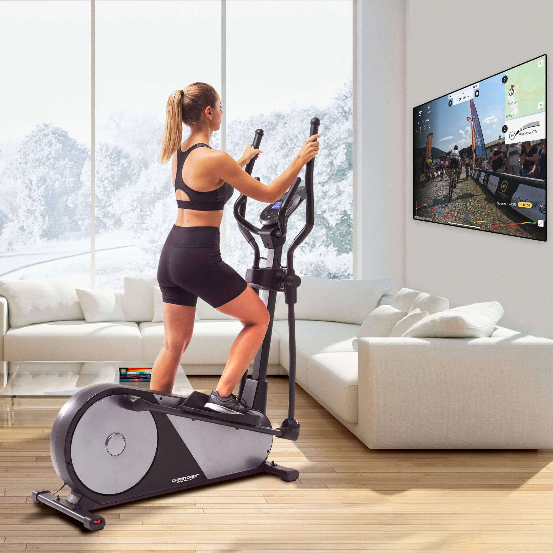 Christopeit Sport® Crosstrainer-Ergometer »EL 8000«, (mit Tablet-Halterung und integr. Pulsempfänger), Schwungmasse ca. 12 kg, 32 Widerstandsstufen