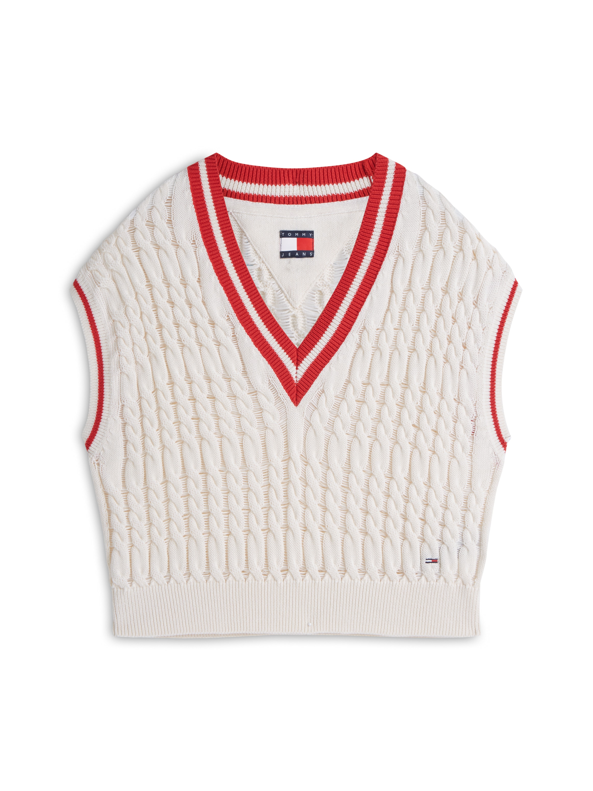 Tommy Jeans Pullunder »TJW TIPPING V NECK CABLE VEST« Baumwolle, mit Zopfmuster