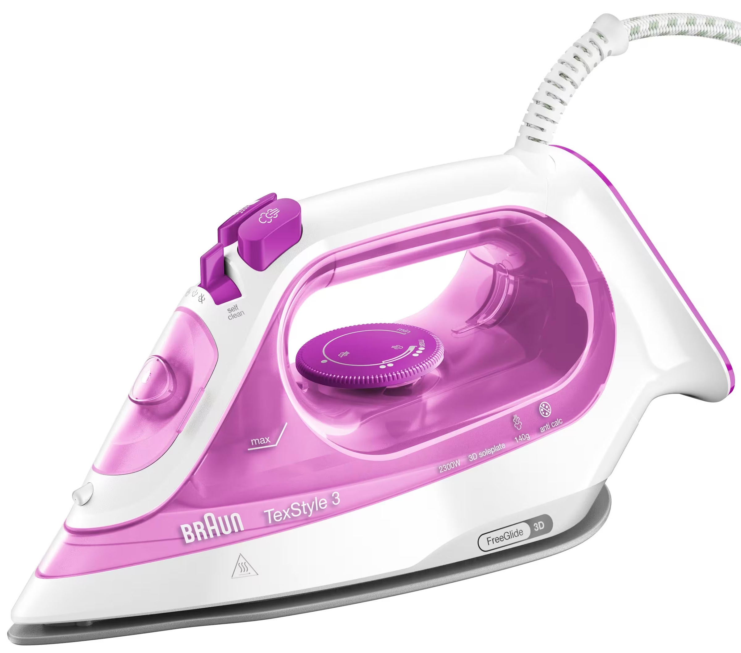 Braun Dampfbügeleisen »TexStyle 3 SI 3030 PU - 2.300 W, 140 g Dampfstoß, 270 ml Wassertank« 2300 W 45 g Dampfmenge, SuperCeramic Bügelsohle, 35 Sek. Aufheizzeit