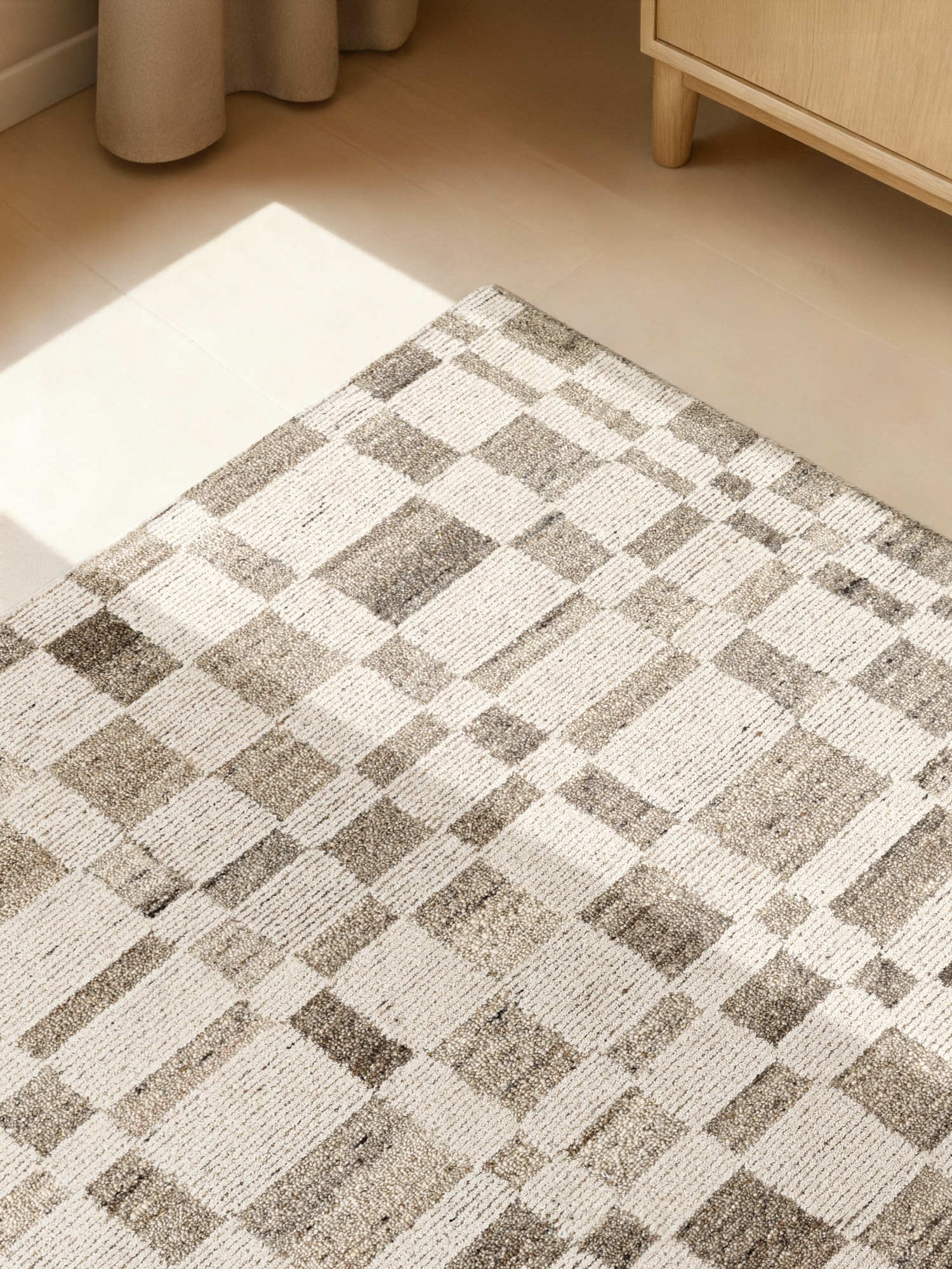 vikosa Wollteppich »Structa« rechteckig 15 mm Höhe Handgemacht, Grafisch, Karo, Natur, Wolle, Wohnzimmer,Schlafzimmer