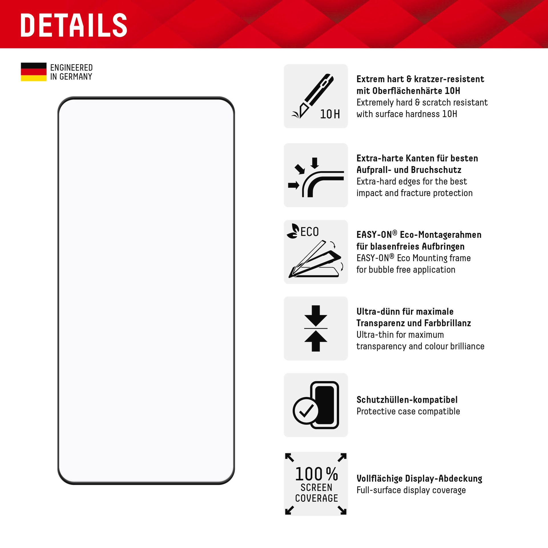 Displex Displayschutzglas »Real Glass 3D«, für Xiaomi Redmi Note 13 Pro+ 5G, (1 St.), Bildschirmschutz, Displayschutzfolie,Einfach anbringen,kratz-&stoßfest