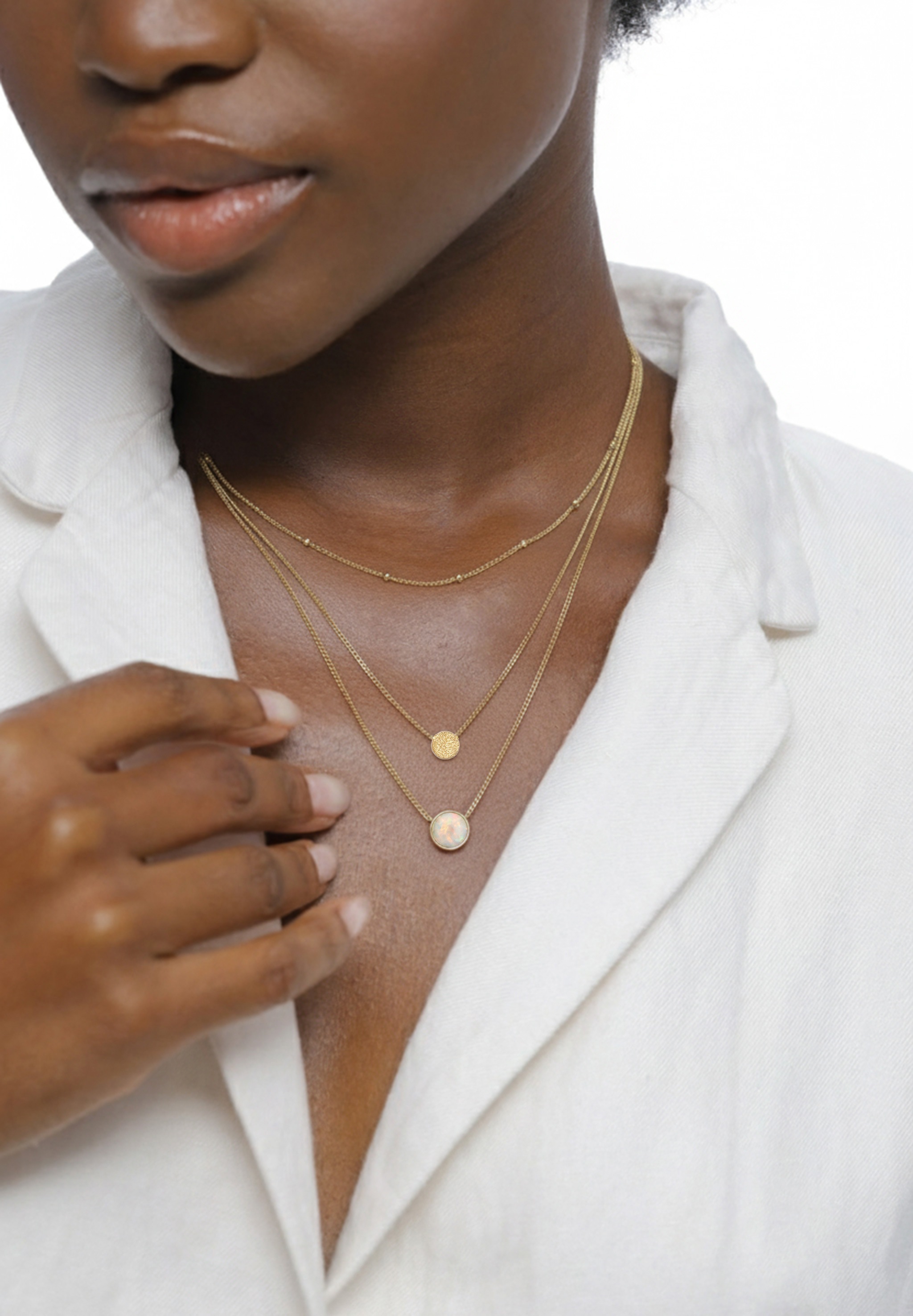 Elli Silberkette »Halskette Layer Plättchen Synthetischer Opal Weiß 925 Sterling Silber«