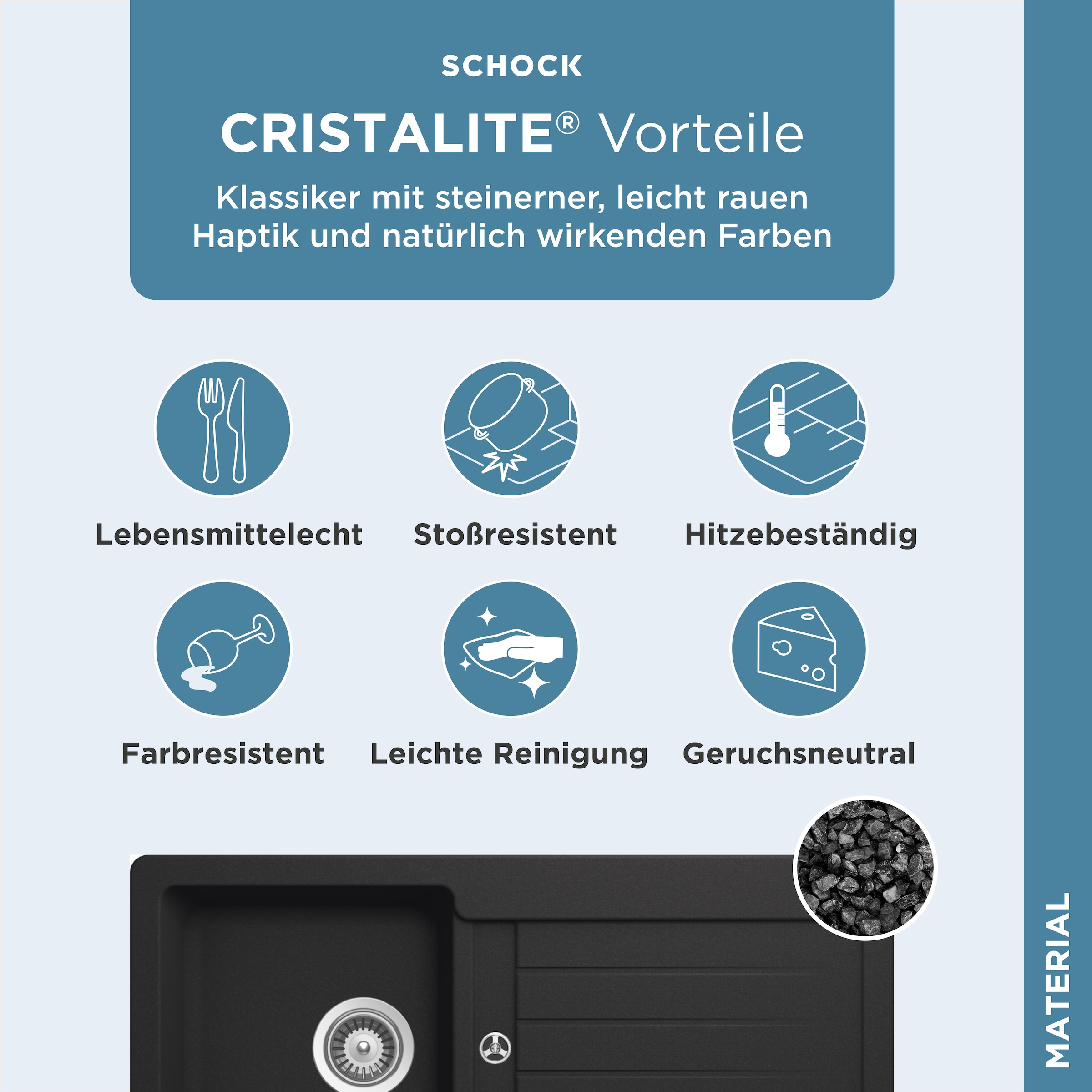 Schock Granitspüle »Typos D-100 S« mit Ablauf und Abtropffläche, links und rechts einbaubar